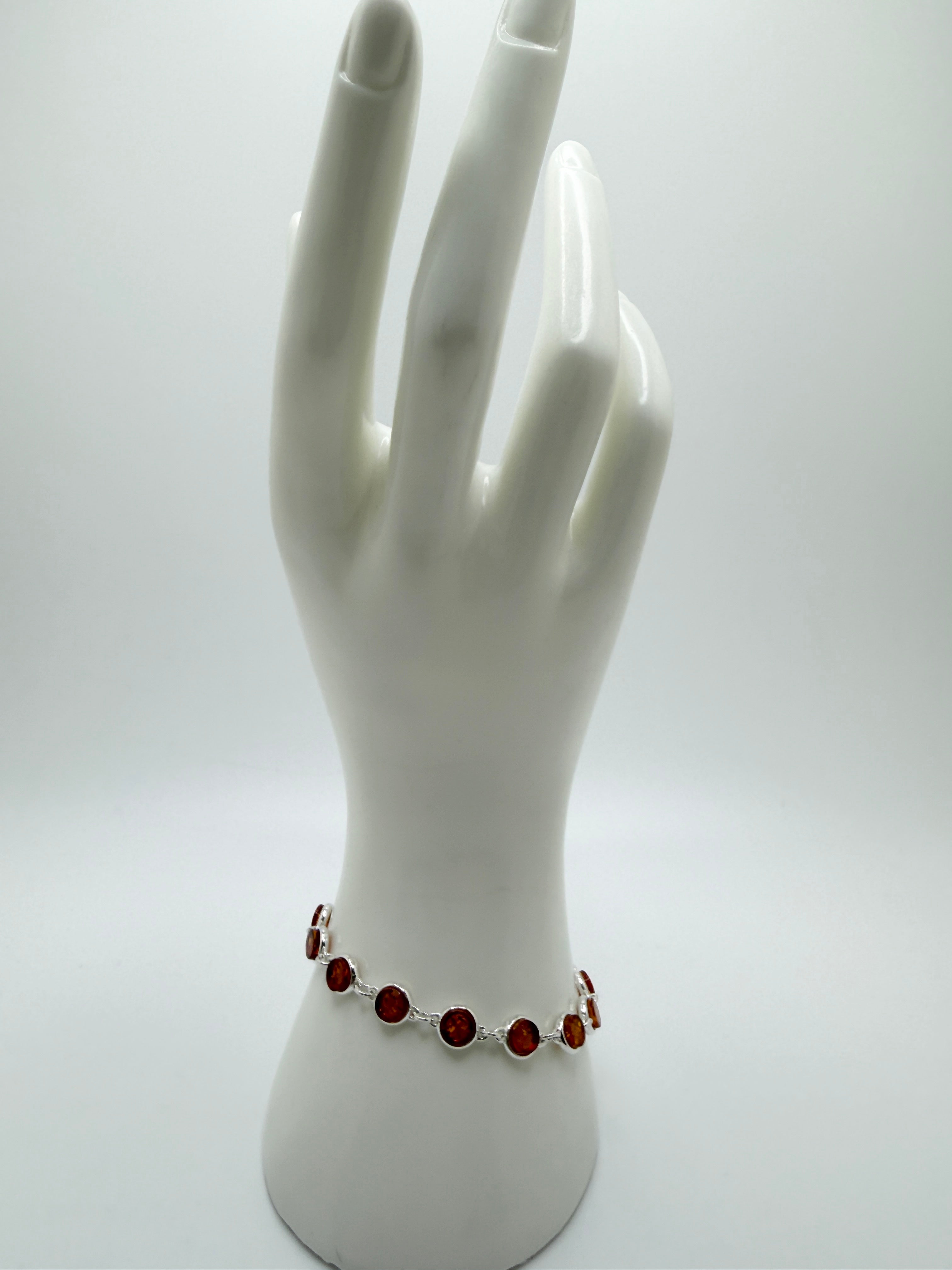 Sterling Silver Baltic Amber Link Bracelet – Handmade in Poland