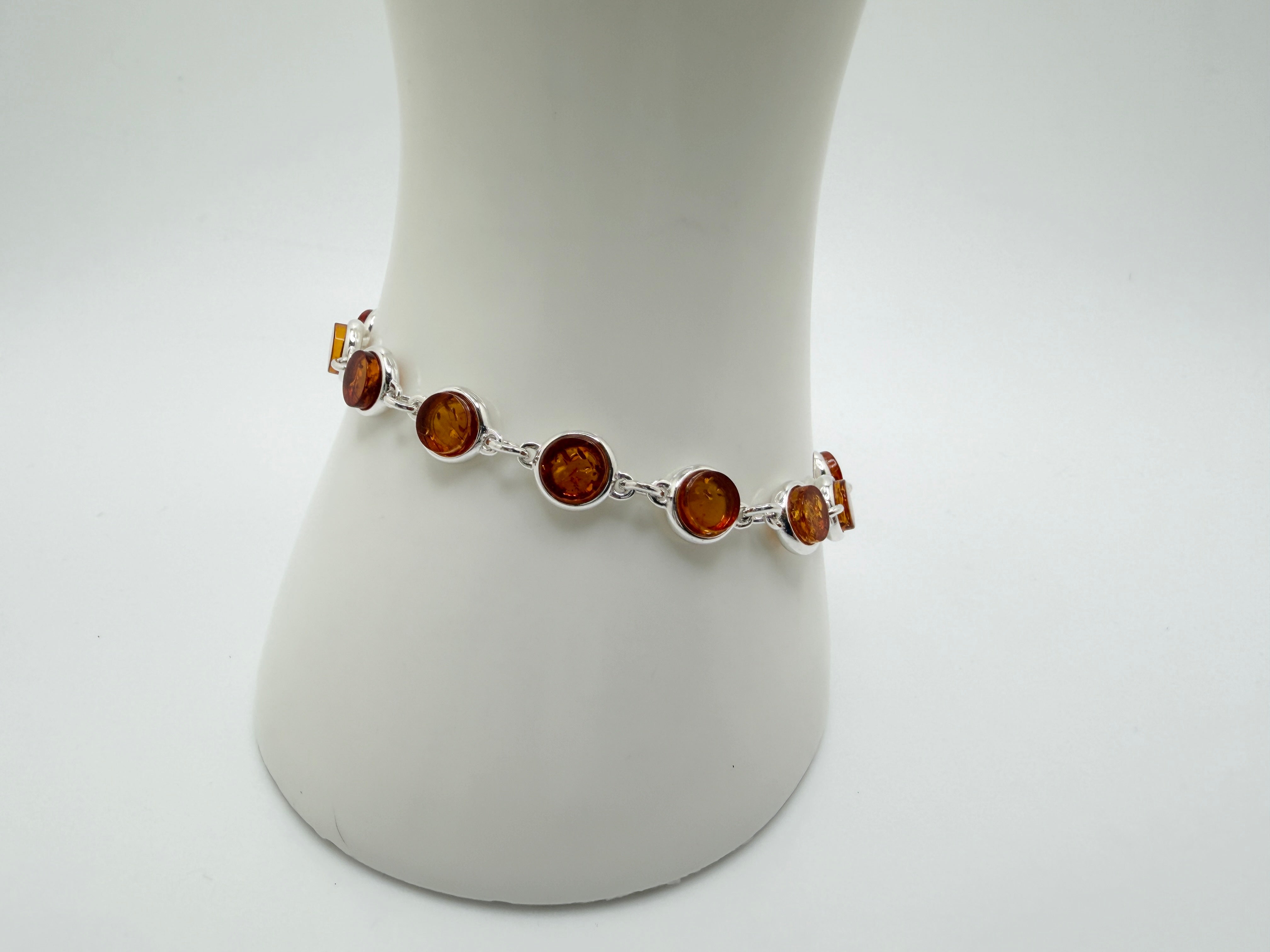 Sterling Silver Baltic Amber Link Bracelet – Handmade in Poland