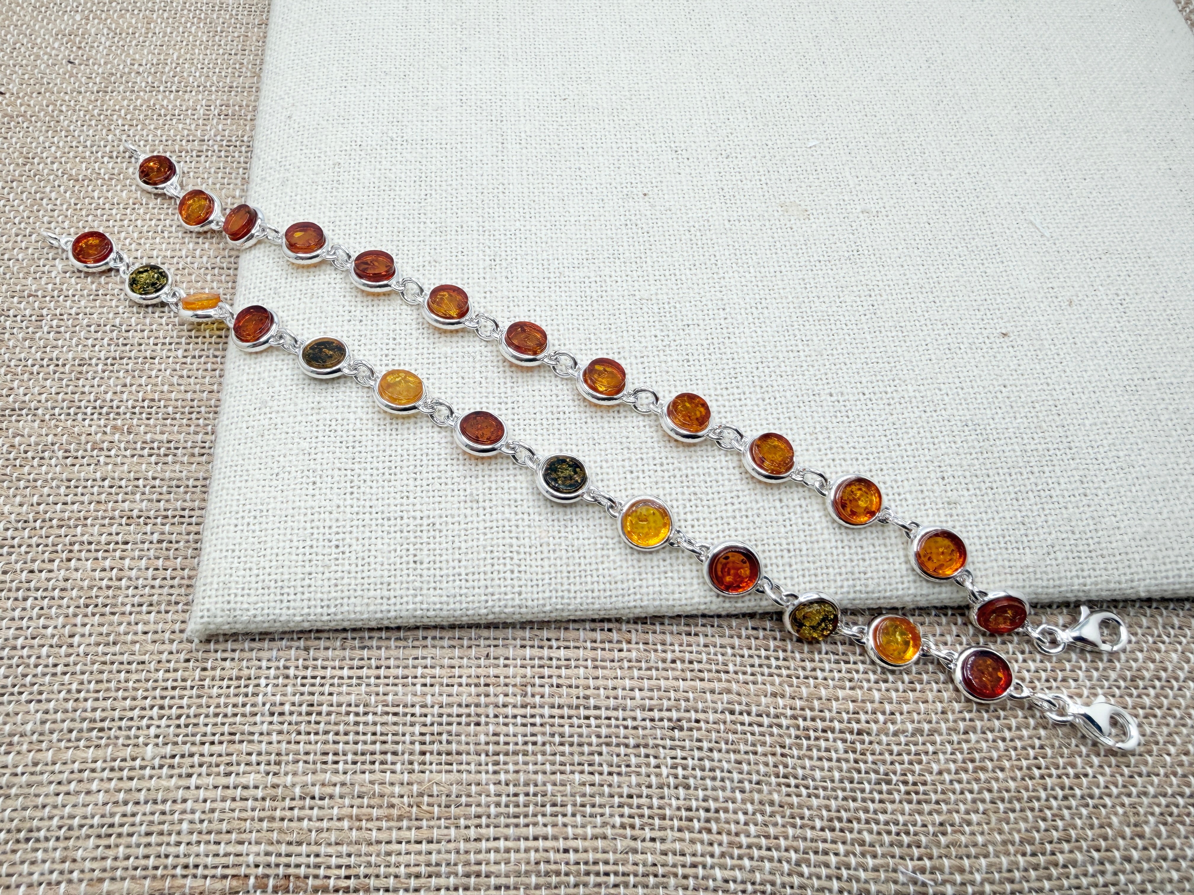 Sterling Silver Baltic Amber Link Bracelet – Handmade in Poland
