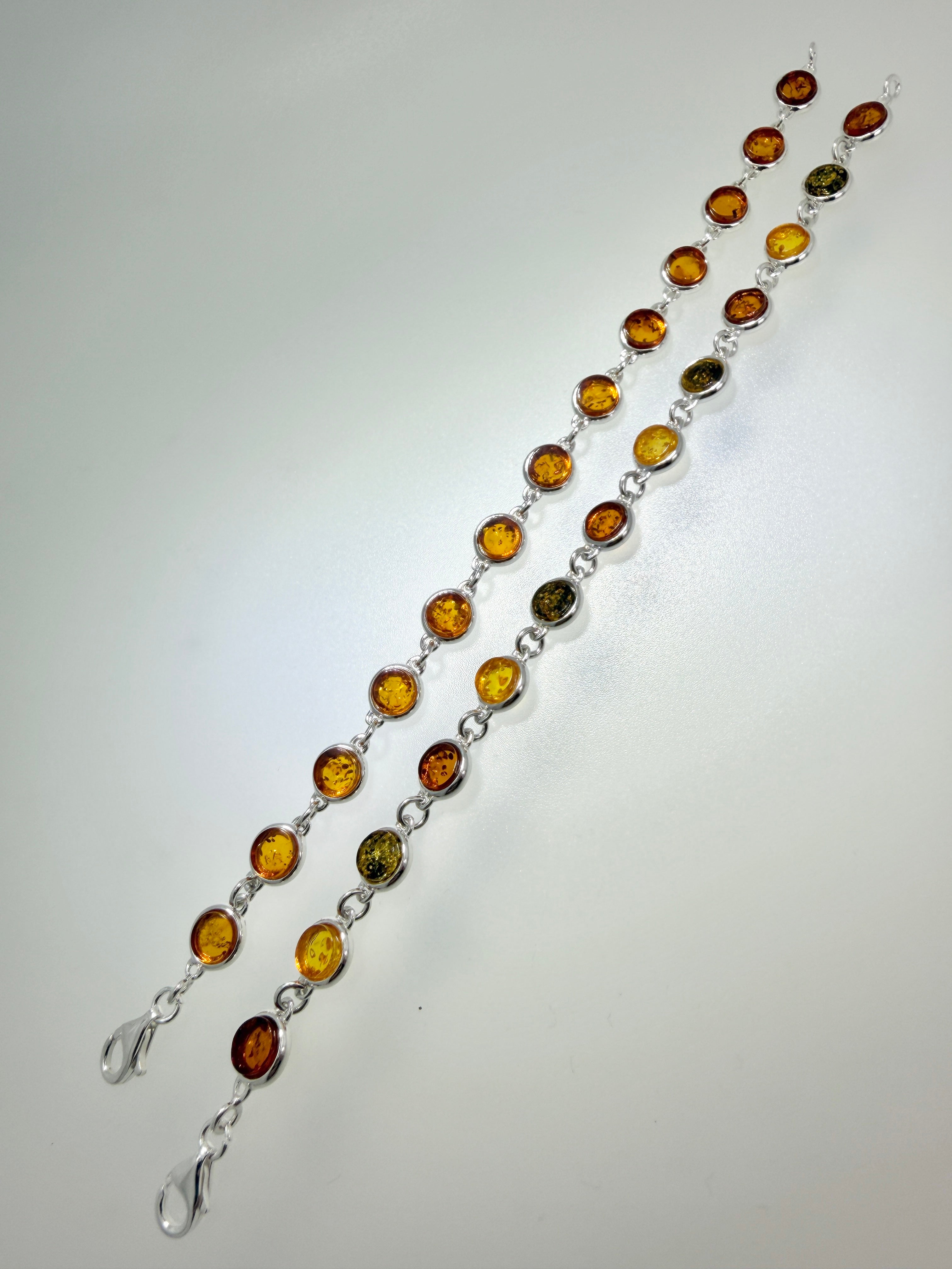 Sterling Silver Baltic Amber Link Bracelet – Handmade in Poland
