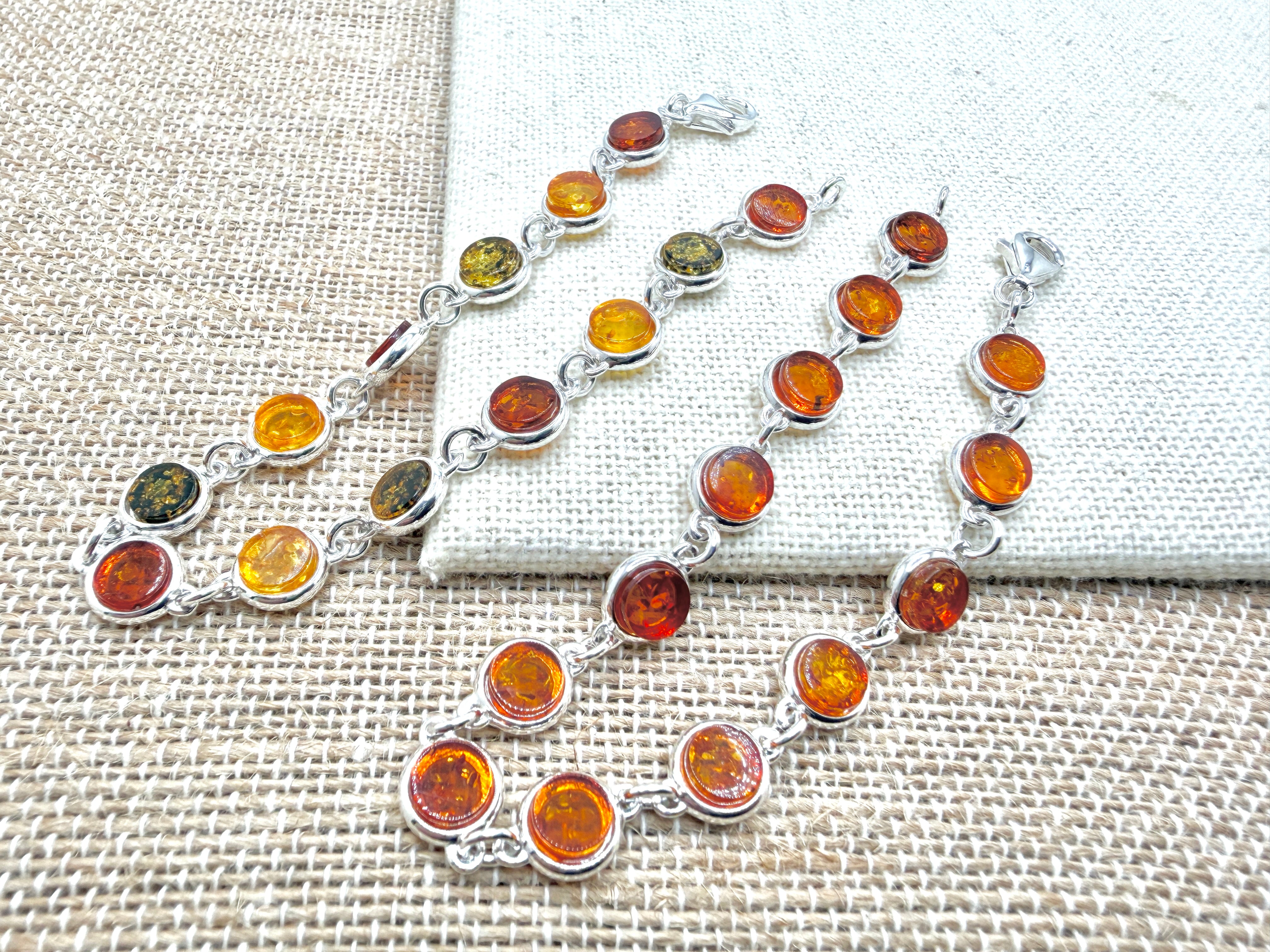 Sterling Silver Baltic Amber Link Bracelet – Handmade in Poland