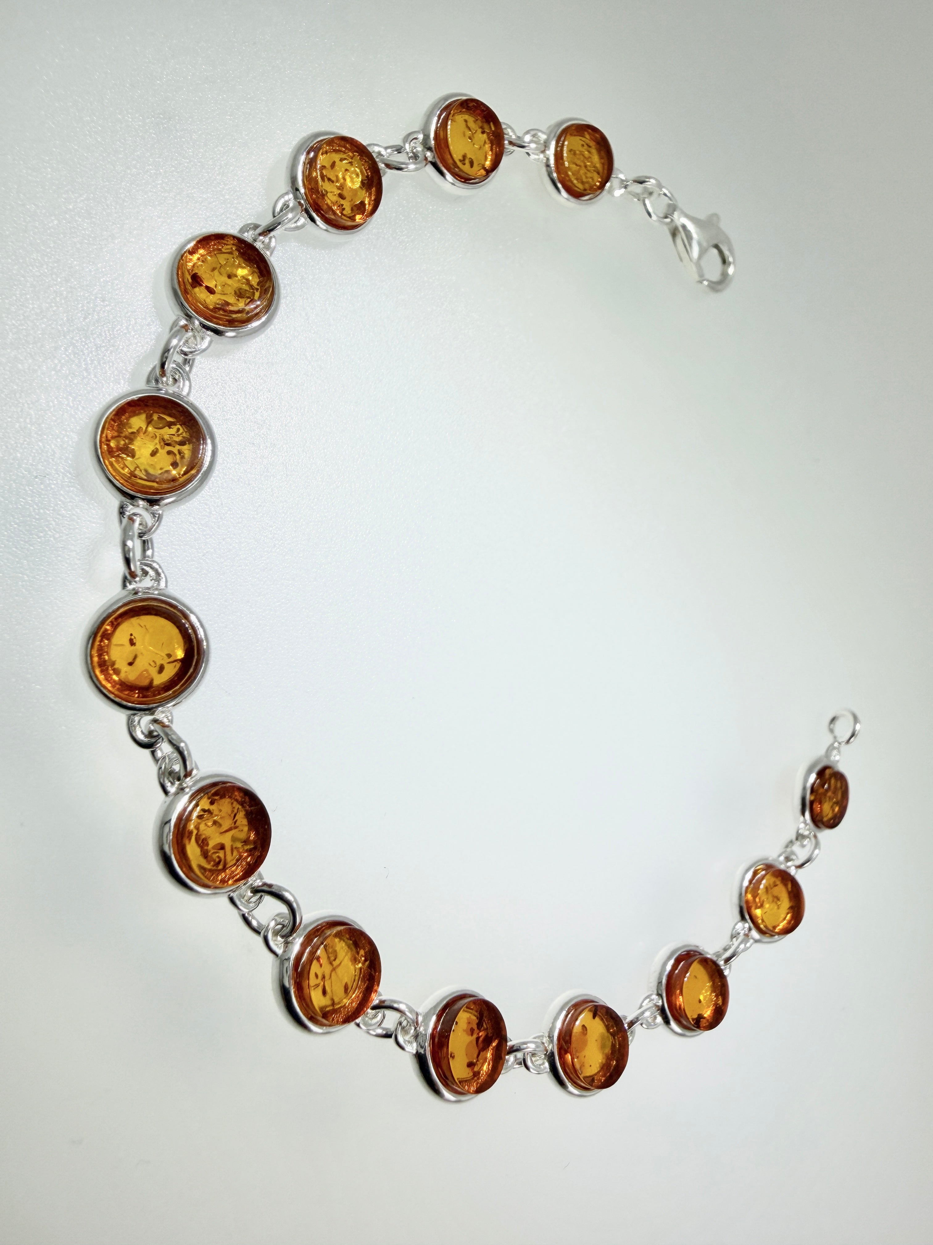 Sterling Silver Baltic Amber Link Bracelet – Handmade in Poland