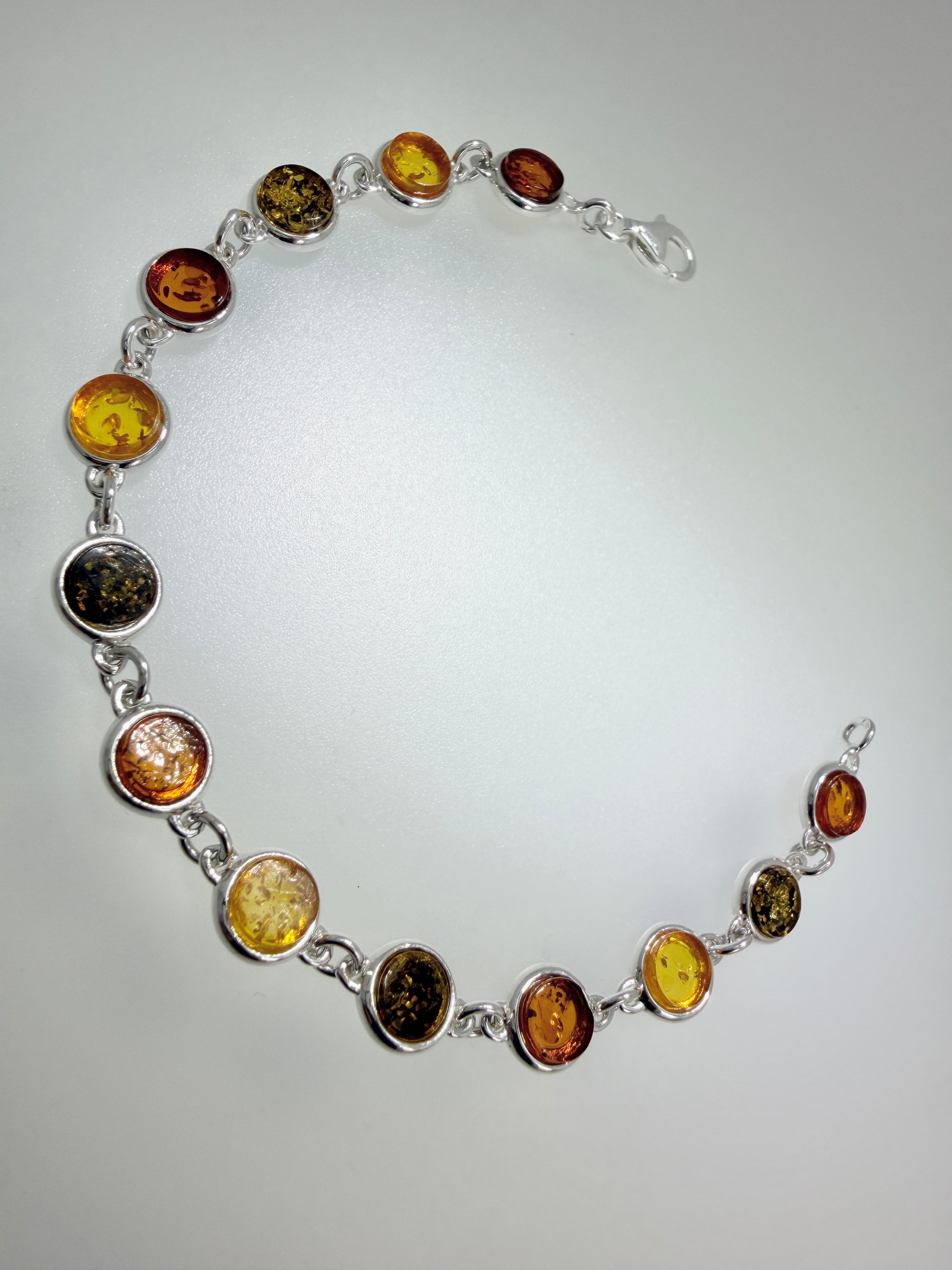 Sterling Silver Baltic Amber Link Bracelet – Handmade in Poland