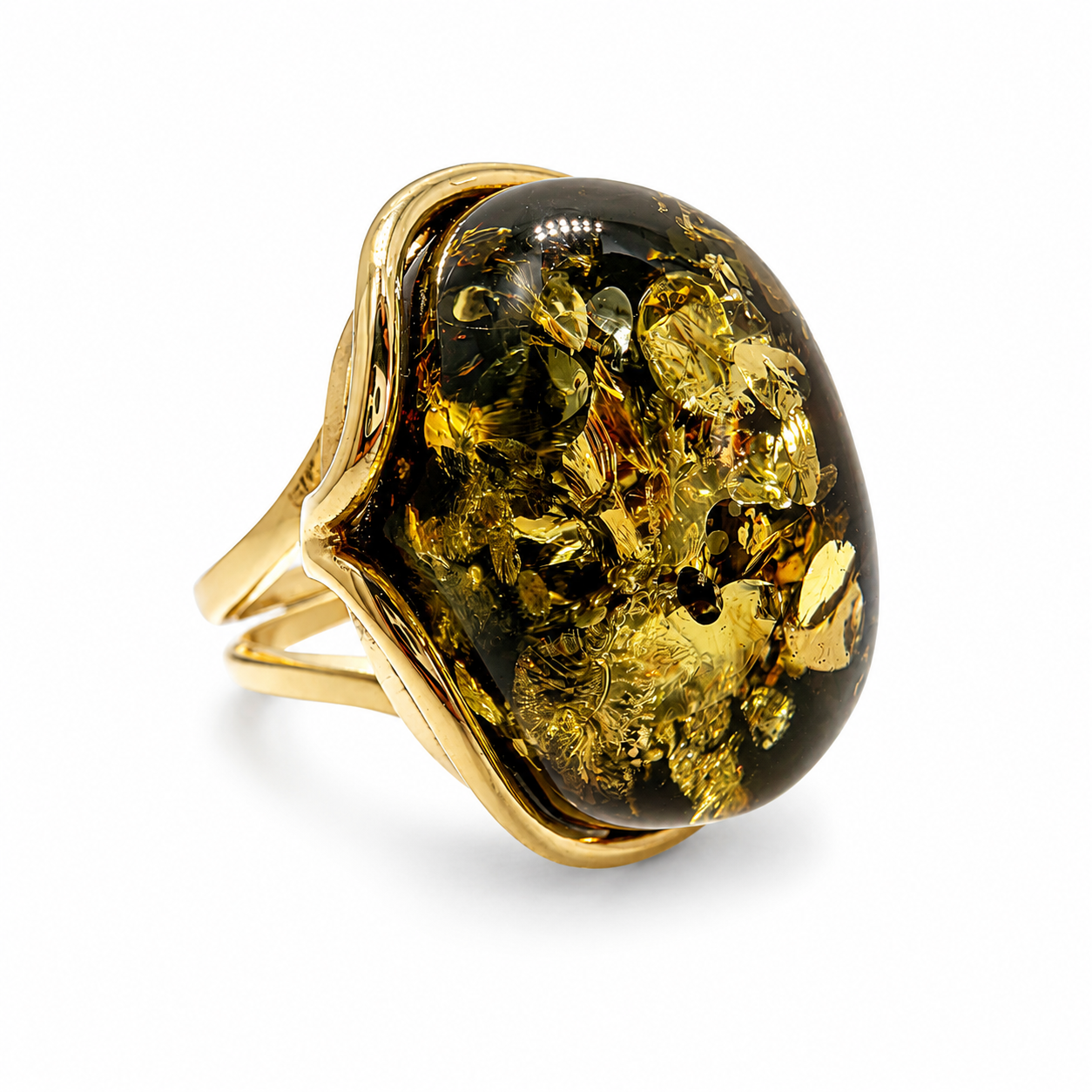 Handmade Sterling Silver Baltic Amber Ring Green Color