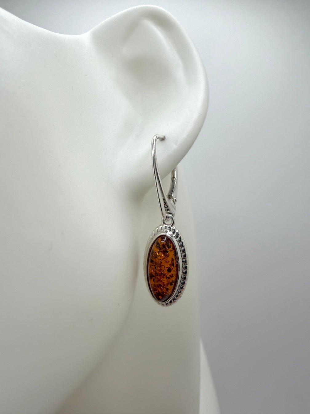Sterling Silver Baltic Amber Round Drop Lever Back Earrings – Honey or Green