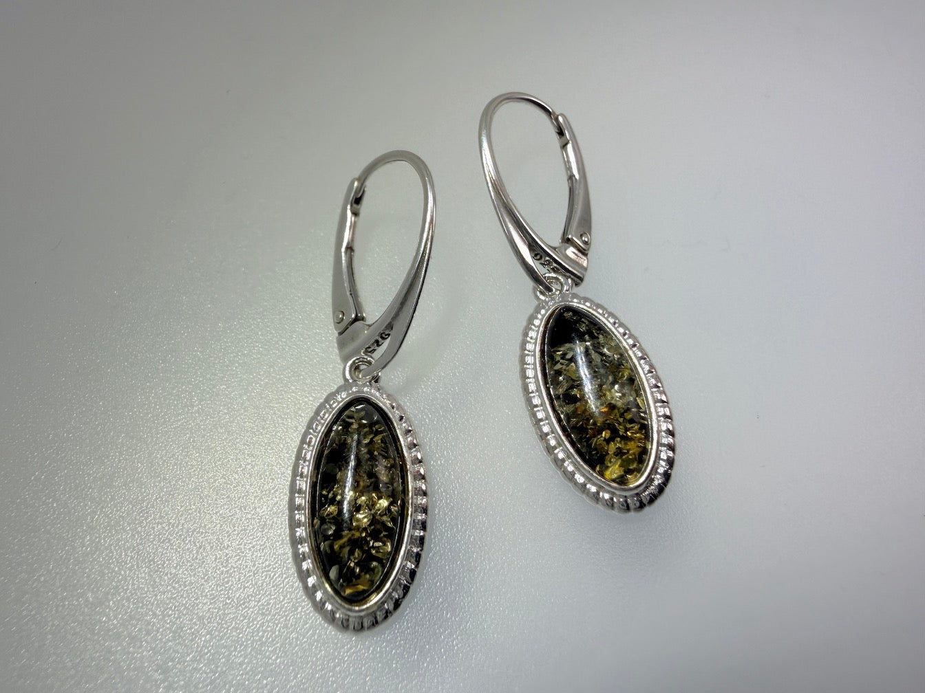 Sterling Silver Baltic Amber Round Drop Lever Back Earrings – Honey or Green