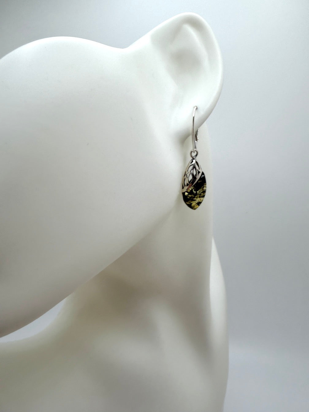 Sterling Silver Baltic Amber Whimsical Drop Lever Back Earrings | Cognac or Green Amber | Elegant Lightweight Dangle Jewelry