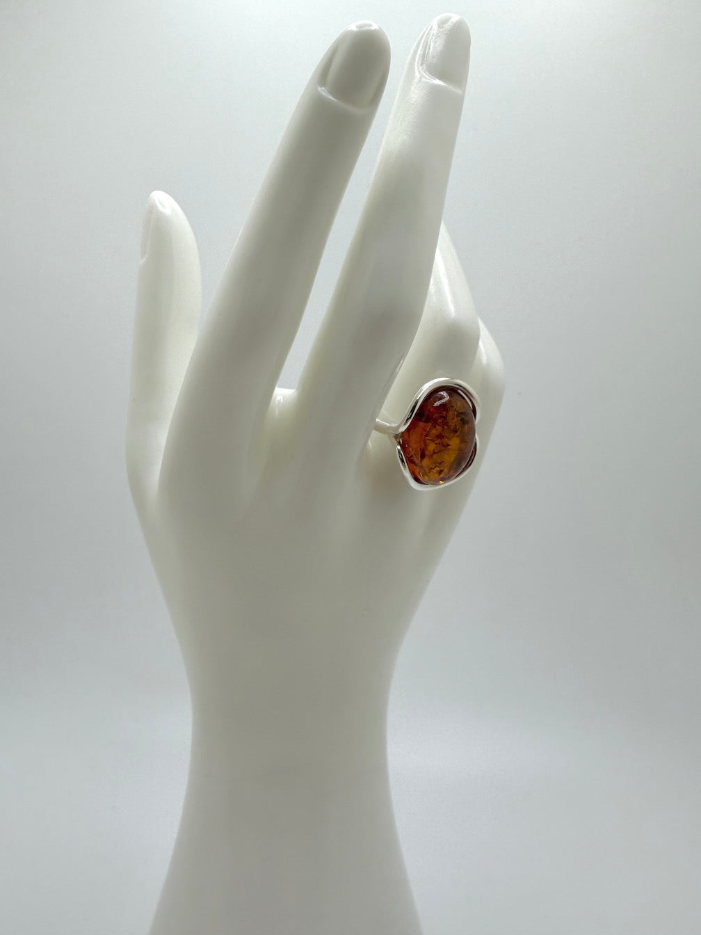 Sterling Silver Cognac Baltic Amber Adjustable Size Ring