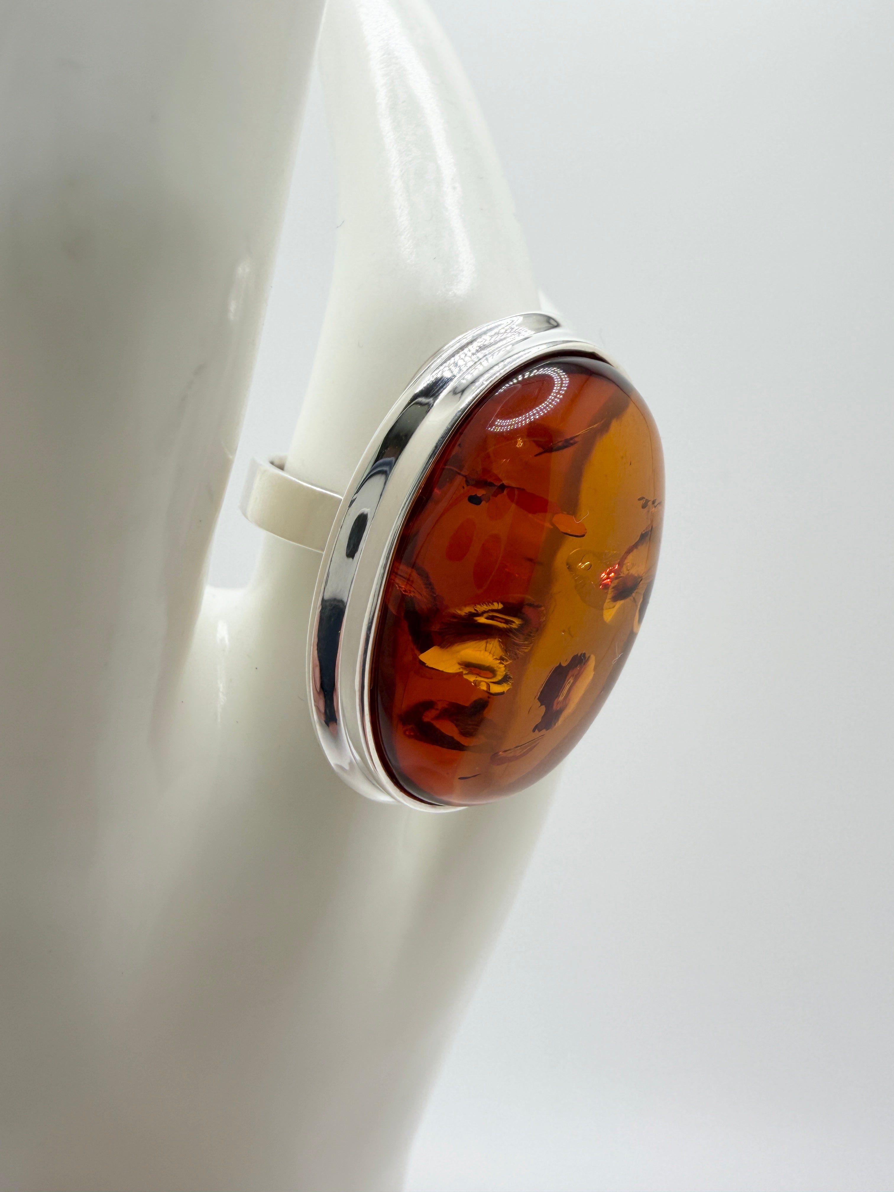 Handmade 925 Sterling Silver Cognac Amber Ring