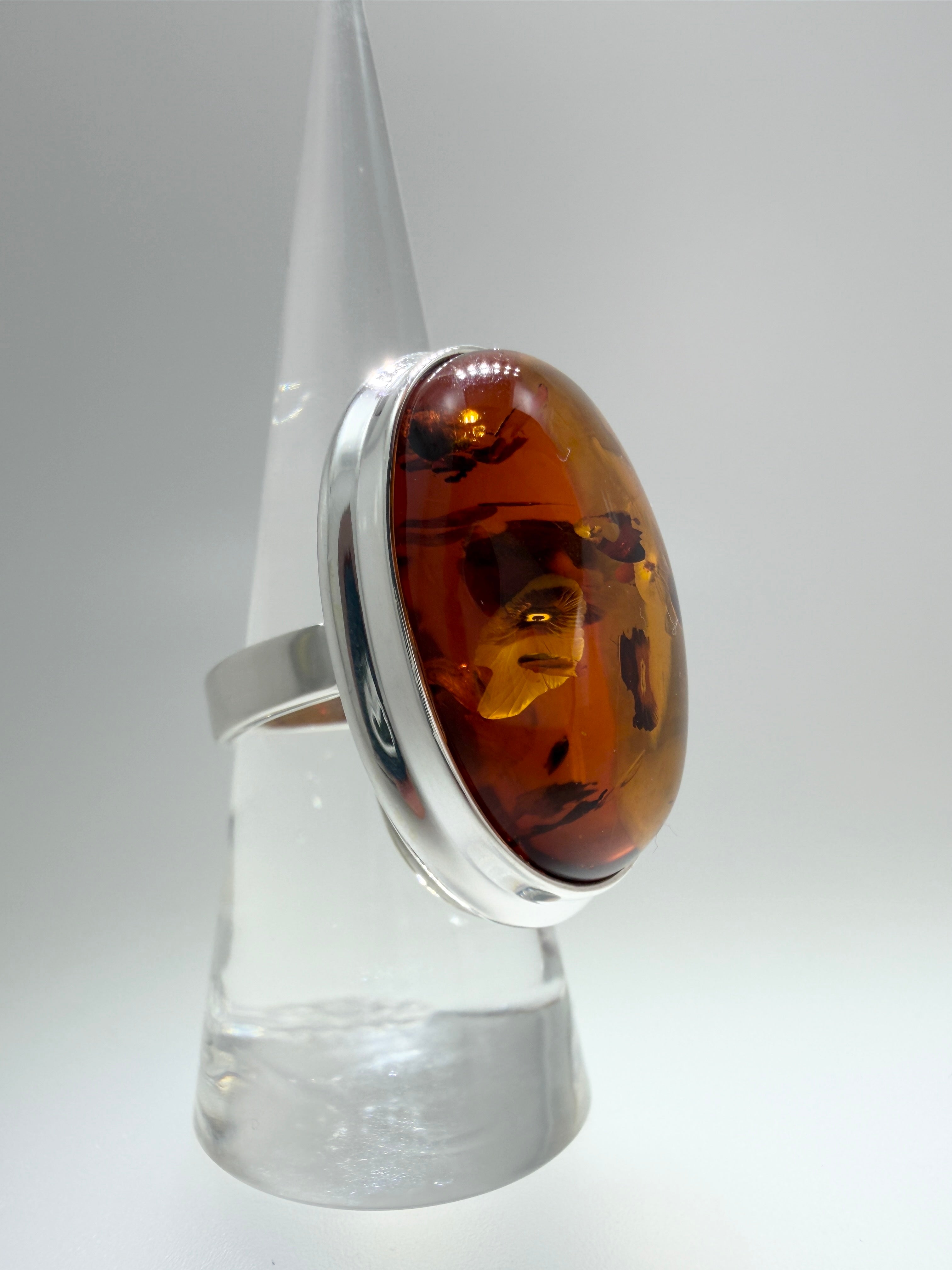 Handmade 925 Sterling Silver Cognac Amber Ring