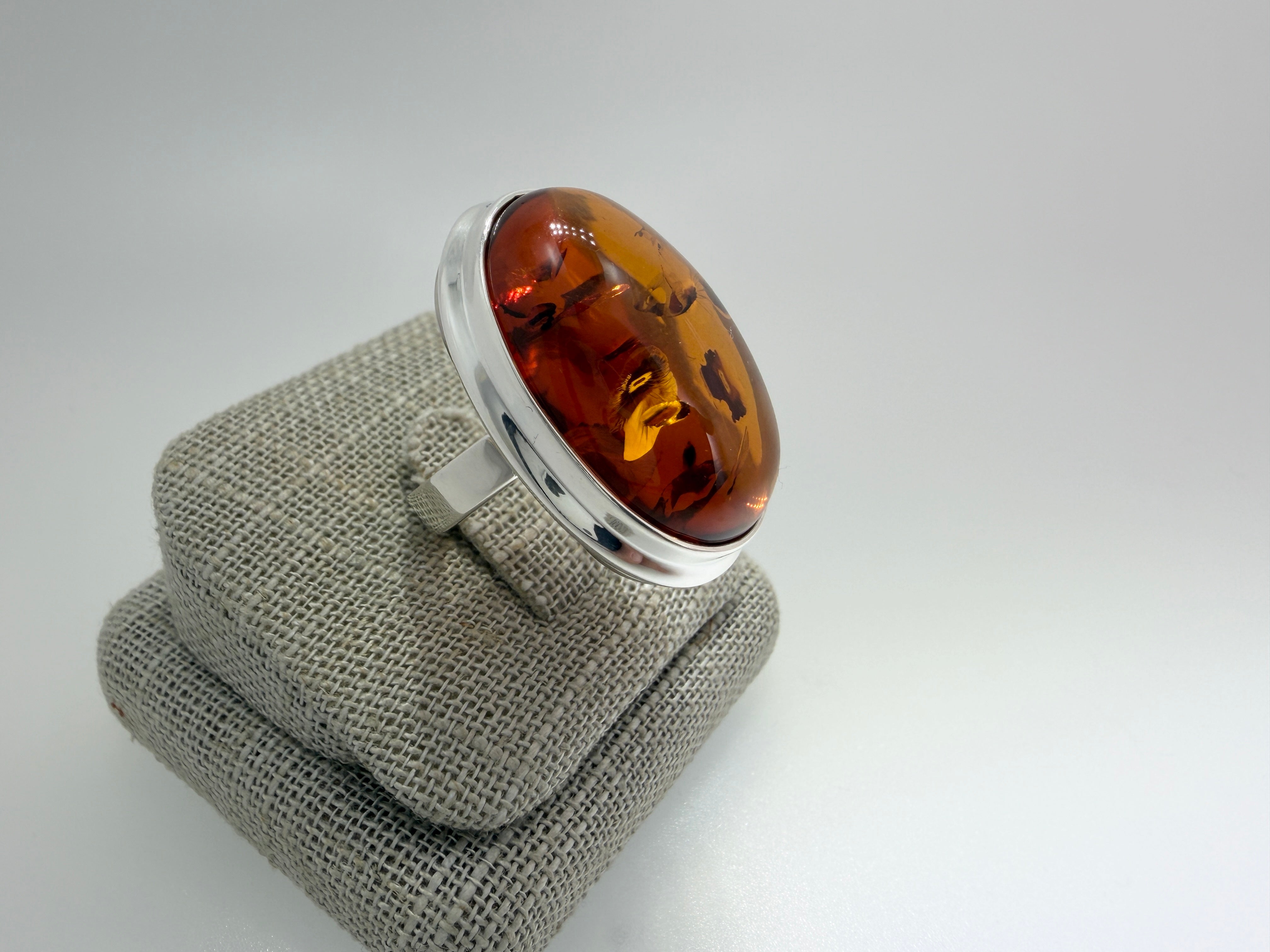 Handmade 925 Sterling Silver Cognac Amber Ring
