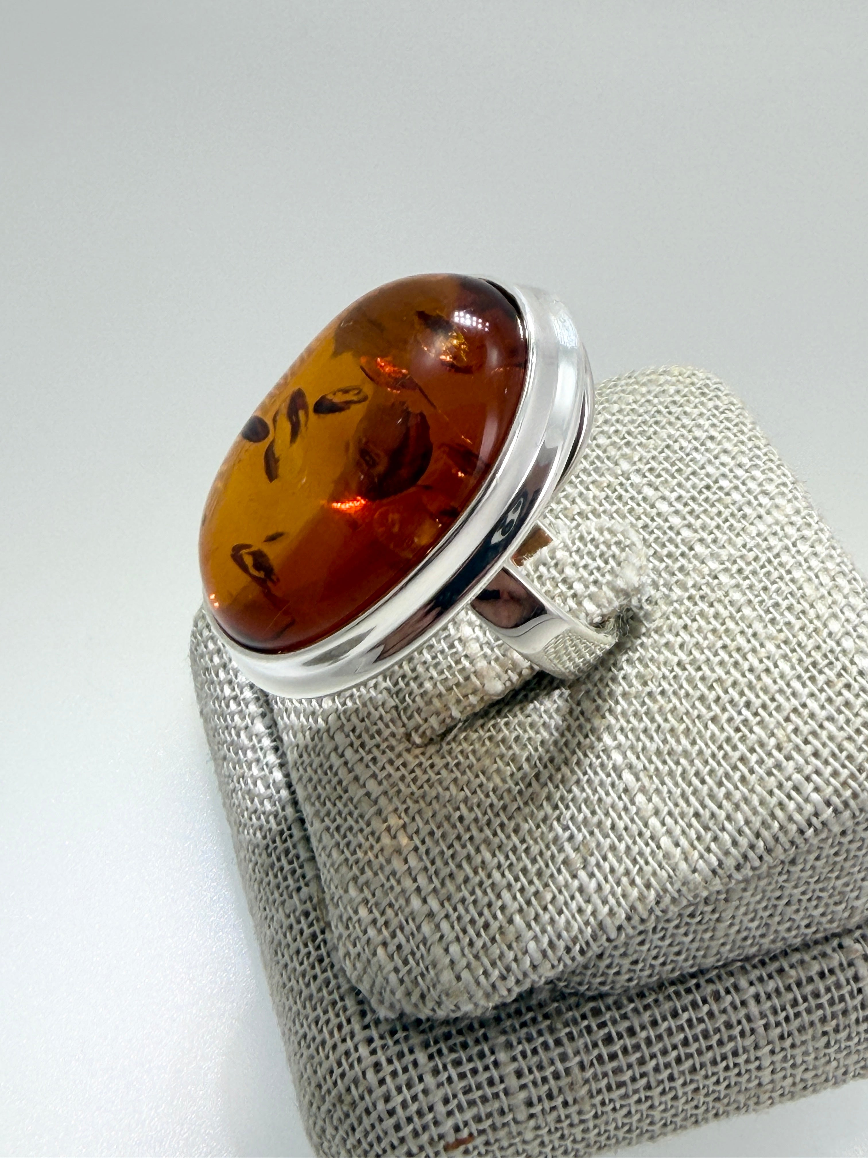 Handmade 925 Sterling Silver Cognac Amber Ring