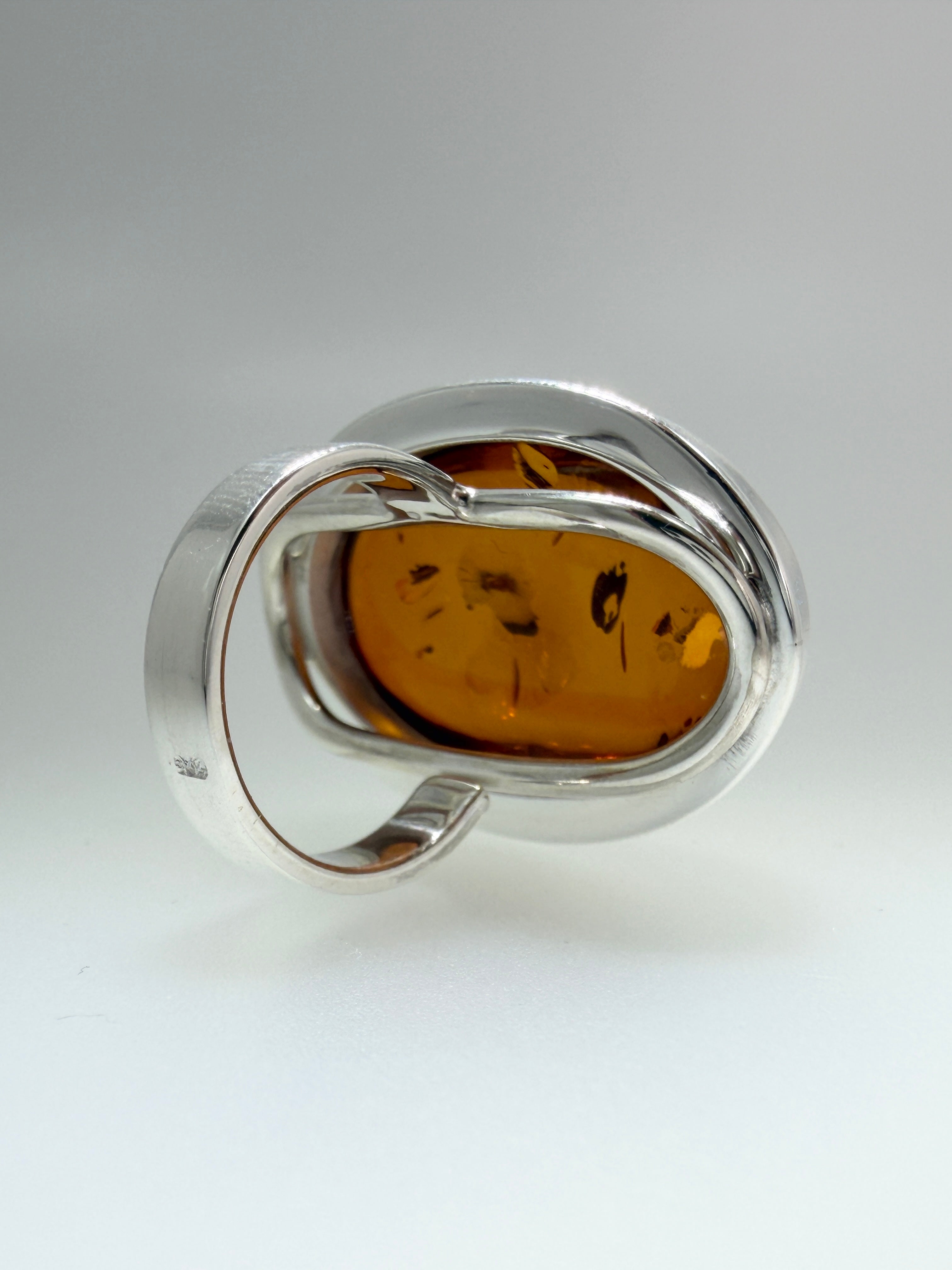 Handmade 925 Sterling Silver Cognac Amber Ring