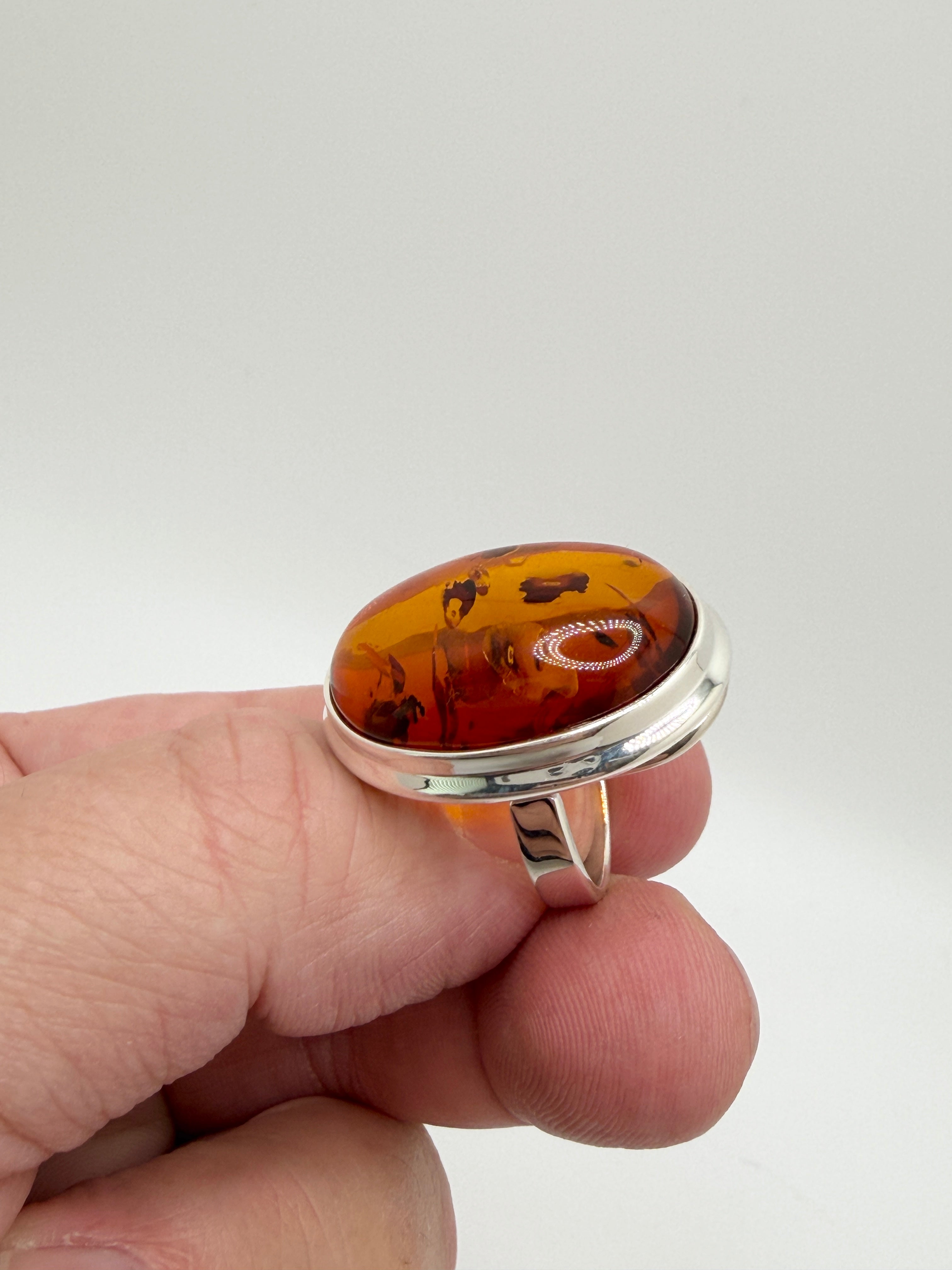 Handmade 925 Sterling Silver Cognac Amber Ring