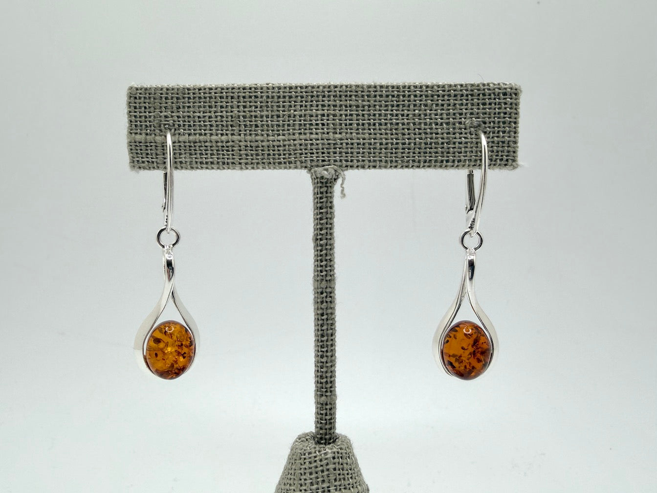 Sterling Silver Cognac Baltic Amber Star & Ribbon Drop Lever Back Earrings | Elegant Lightweight Dangle Jewelry