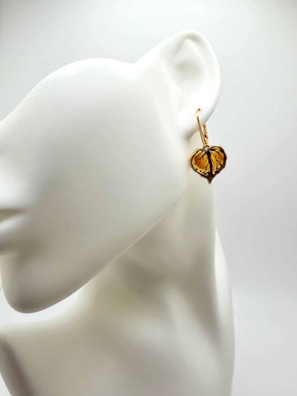 Gold-Plated Sterling Silver Baltic Amber Leaf Earrings | Handmade in Poland | Honey Amber Lever Back Drops
