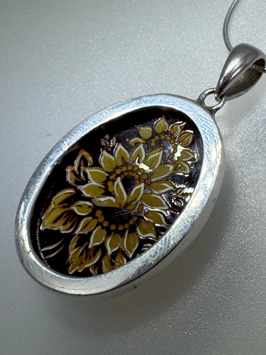 Sterling Silver Hand Carved Baltic Amber Cameo Sunflower Pendant – Genuine Handmade in Poland Intaglio Necklace