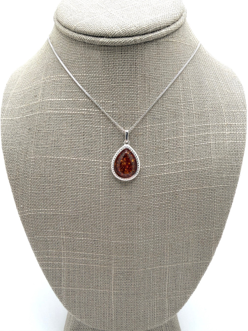 Sterling Silver Honey Baltic Amber Teardrop Pendant – Genuine Baltic Amber – Elegant Handmade Design