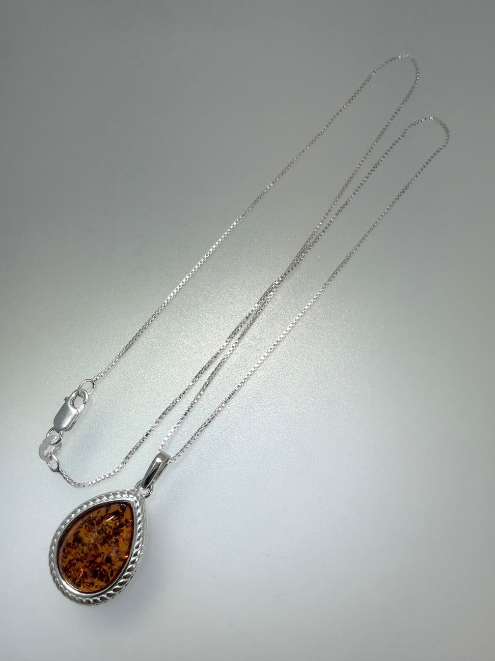 Sterling Silver Honey Baltic Amber Teardrop Pendant – Genuine Baltic Amber – Elegant Handmade Design