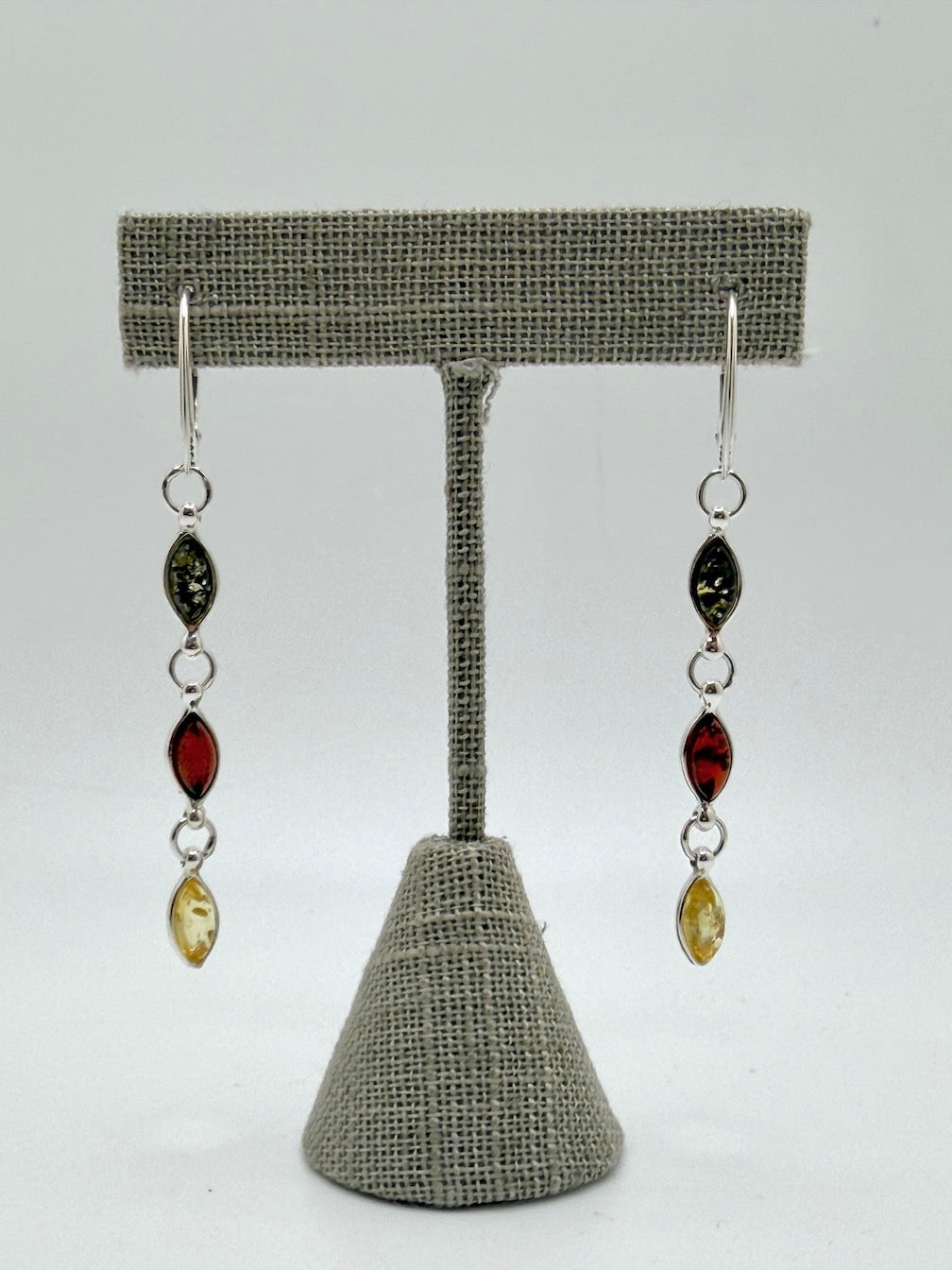 Sterling Silver Honey, Lemon and Green Amber Drop Lever Back Earrings | Everyday Lightweight Earrings