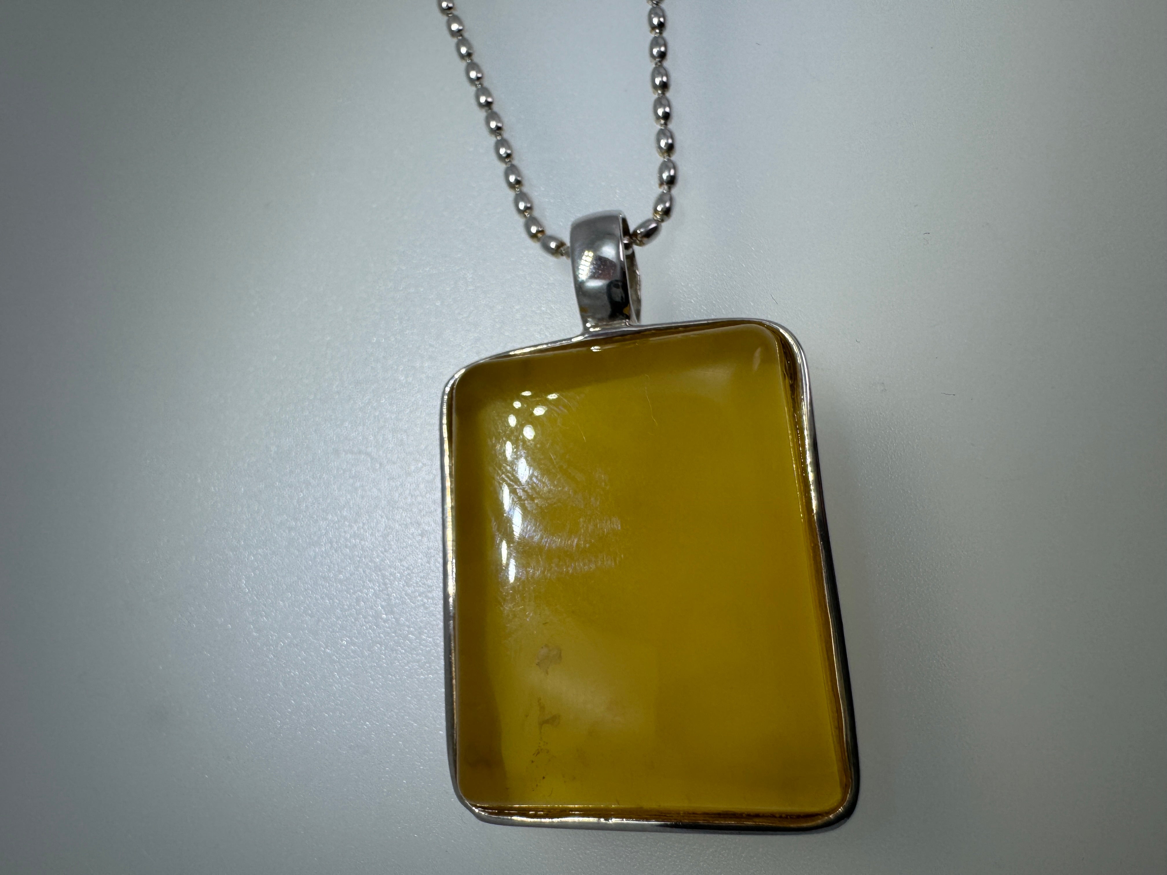 Sterling Silver Modern Rectangular Butterscotch Baltic Amber Pendant Necklace