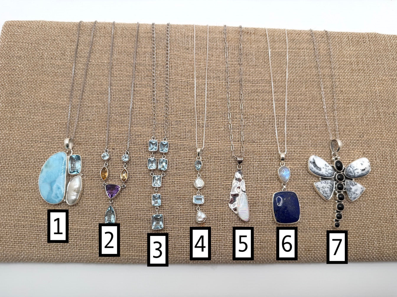 Sterling Silver Multi Stone Necklaces – Larimar, Blue Topaz, Opal, Lapis, Moonstone, Pearl, Quartz & Onyx