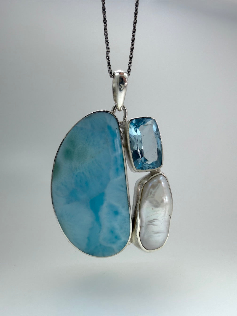 Sterling Silver Multi Stone Necklaces – Larimar, Blue Topaz, Opal, Lapis, Moonstone, Pearl, Quartz & Onyx