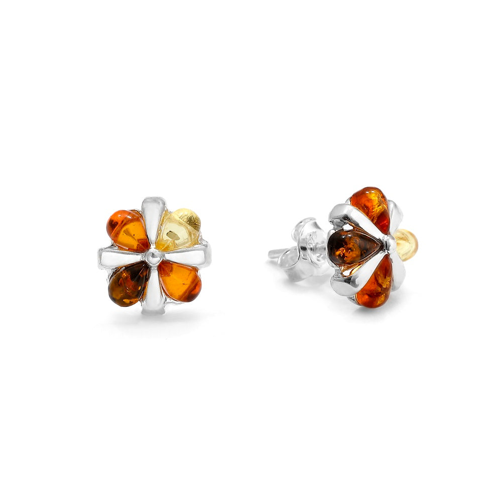 Sterling Silver Multicolor Baltic Amber Four-Stone Pendant Necklace – Handmade in Poland