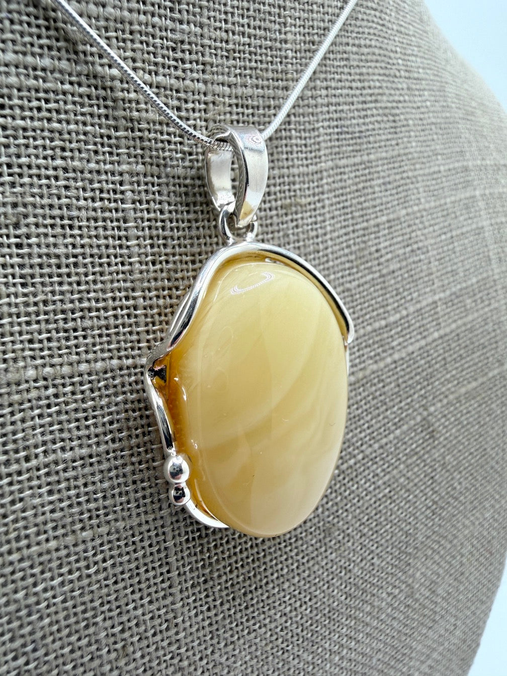 Sterling Silver Organic Pendant with Rare Butterscotch Baltic Amber – Modern Statement Necklace