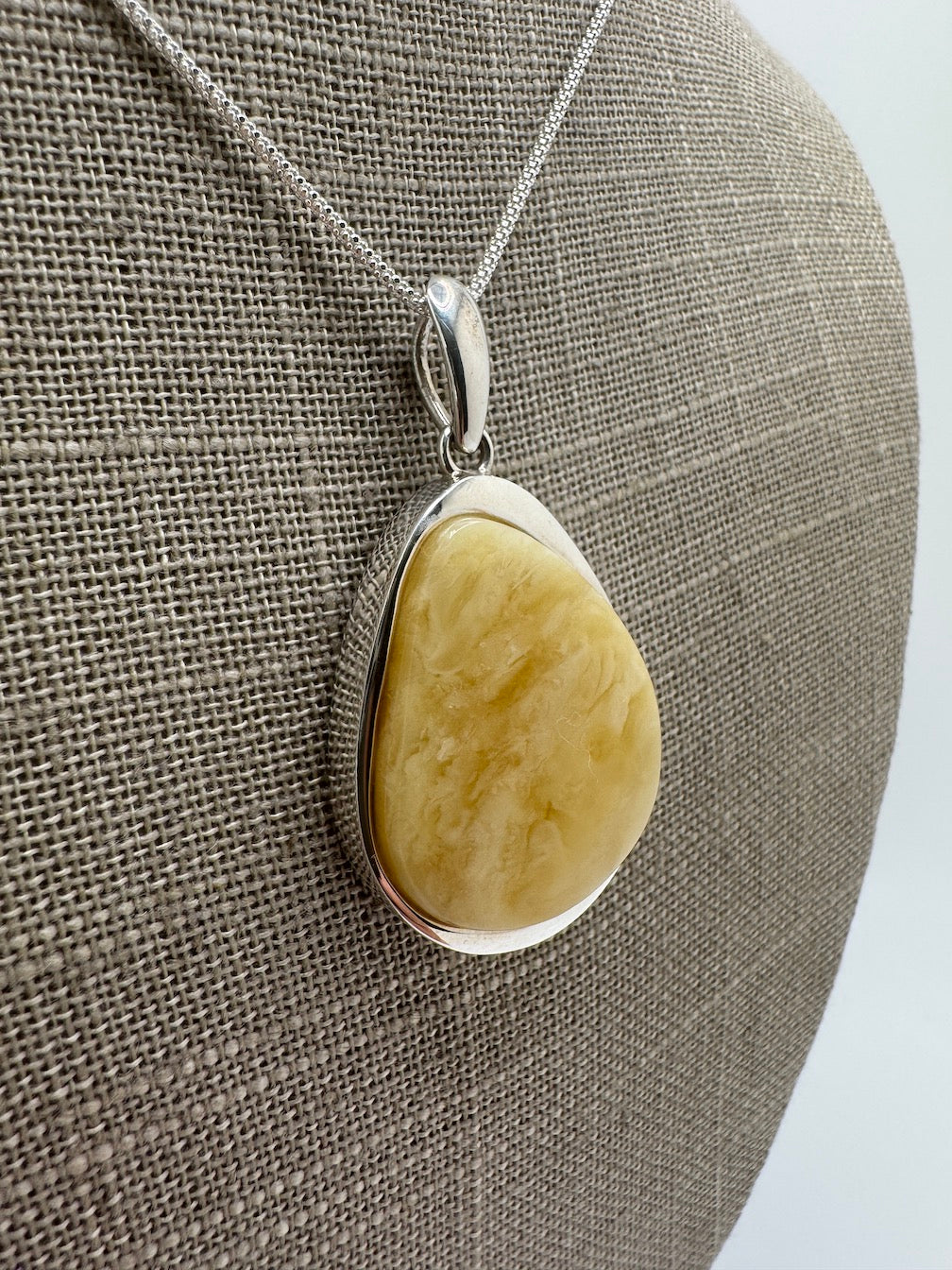 Sterling Silver Organic Pendant with Rare Butterscotch Baltic Amber – Modern Statement Necklace