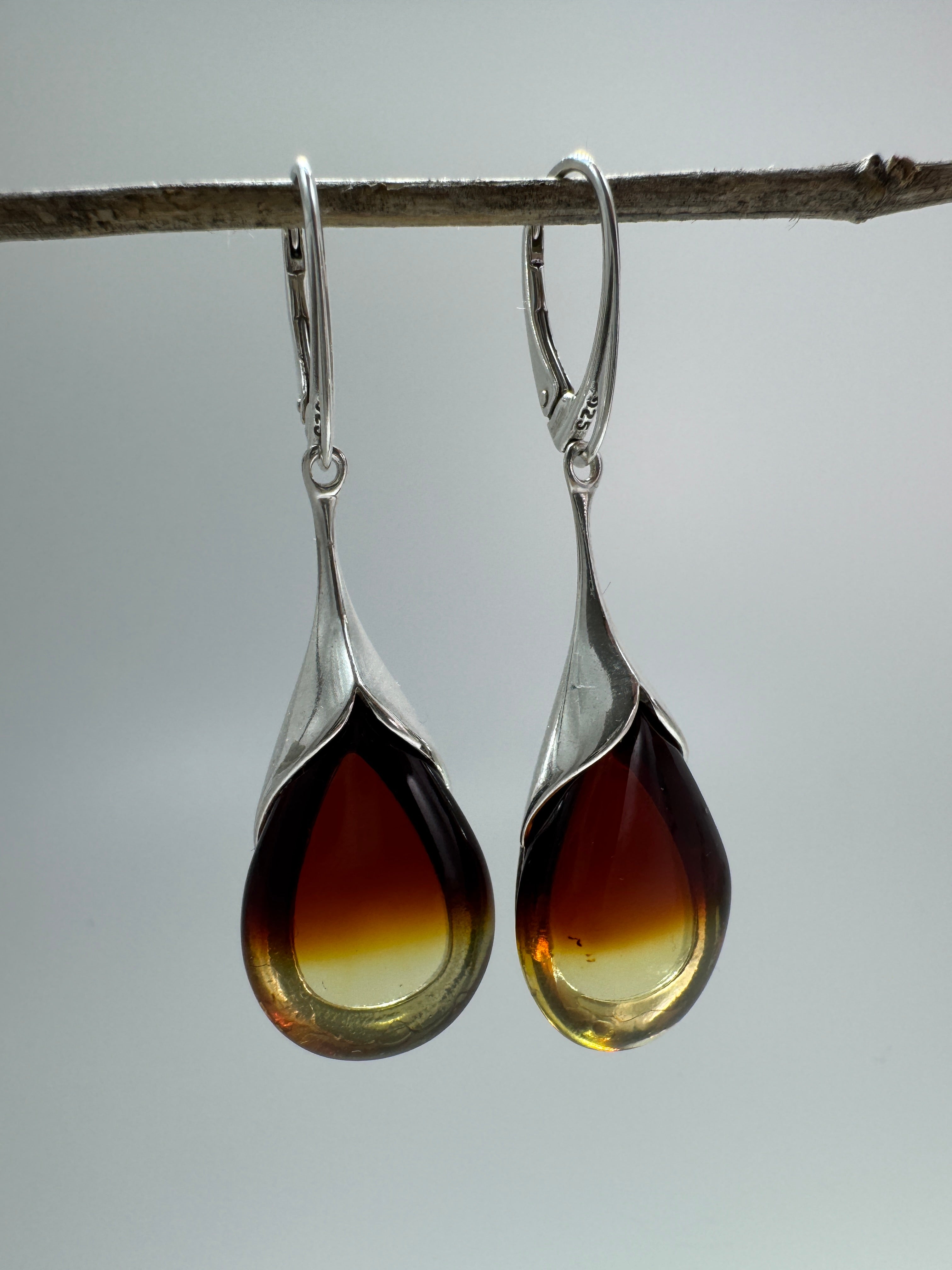 Sterling Silver Sunrise Baltic Amber Pendant & Earrings Set