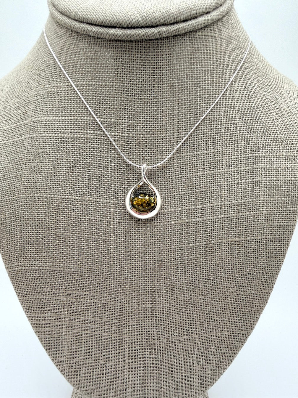 Sterling Silver Wrap-Twist Pendant with Genuine Baltic Amber • Honey or Green • Lightweight & Elegant