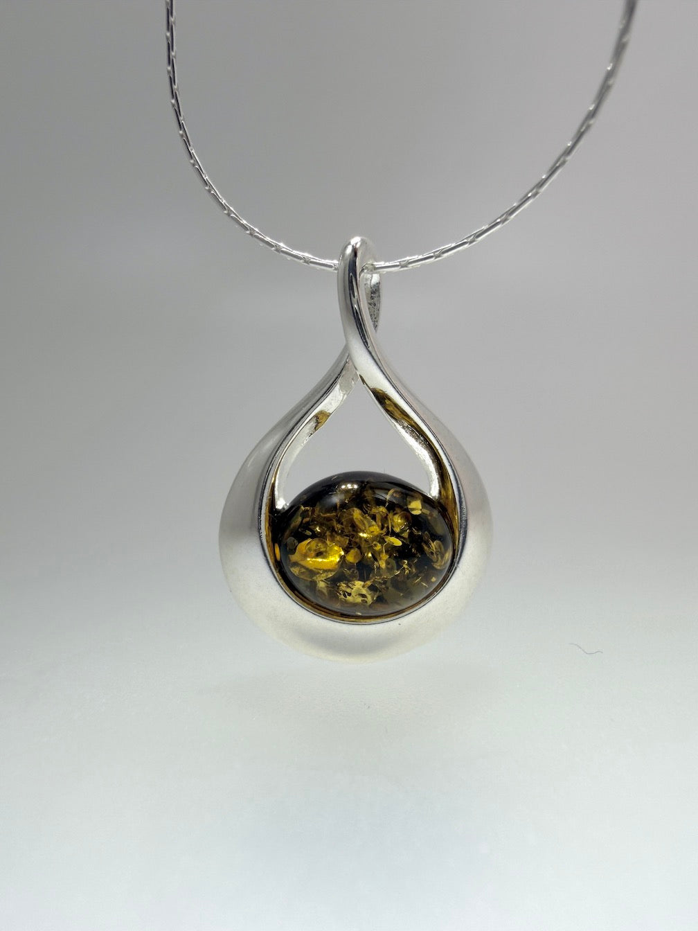 Sterling Silver Wrap-Twist Pendant with Genuine Baltic Amber • Honey or Green • Lightweight & Elegant