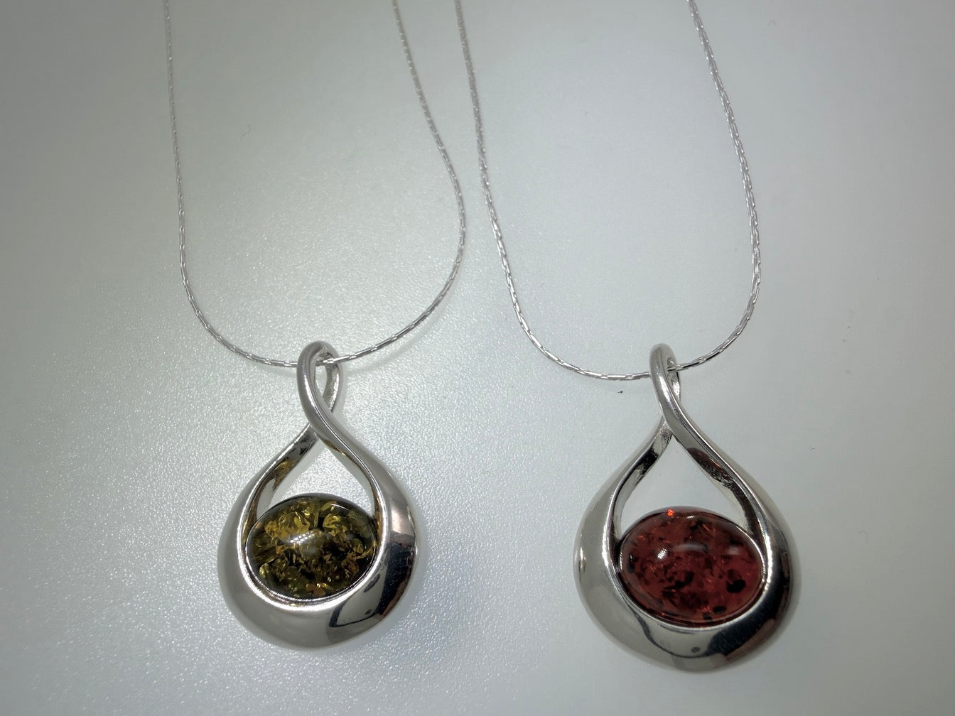 Sterling Silver Wrap-Twist Pendant with Genuine Baltic Amber • Honey or Green • Lightweight & Elegant