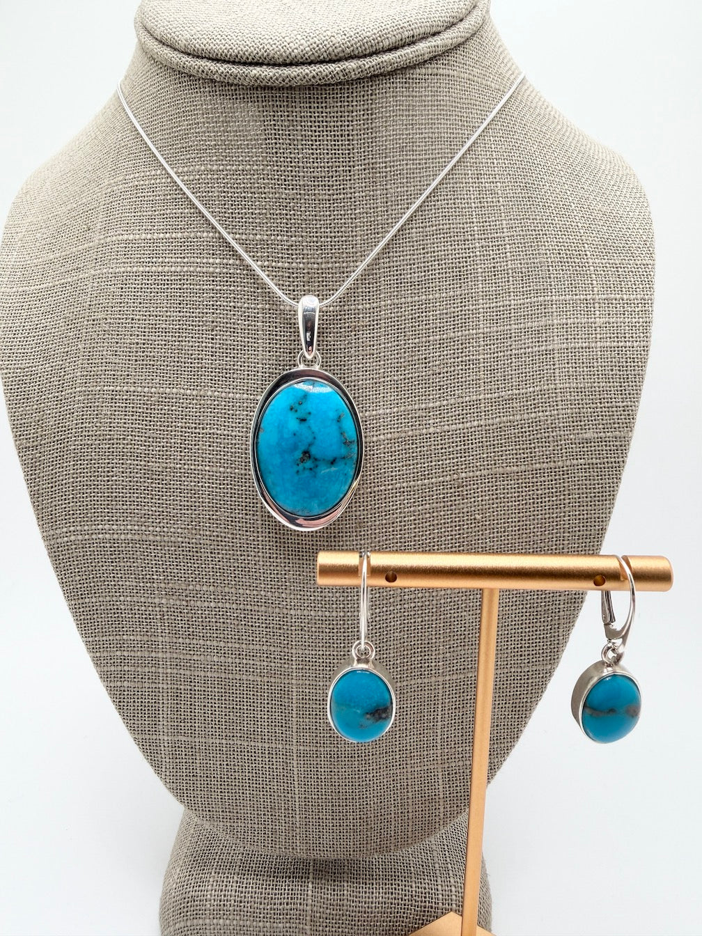 Sterling Silver & Genuine American Sleeping Beauty Turquoise Pendant and Earrings Set | Handmade in Poland