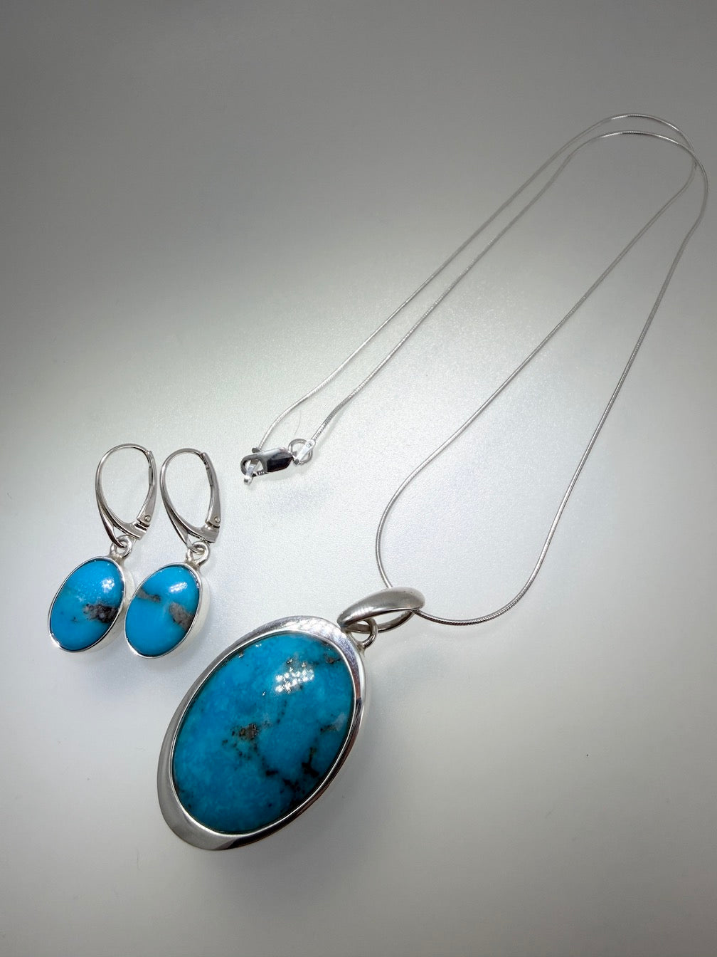Sterling Silver & Genuine American Sleeping Beauty Turquoise Pendant and Earrings Set | Handmade in Poland
