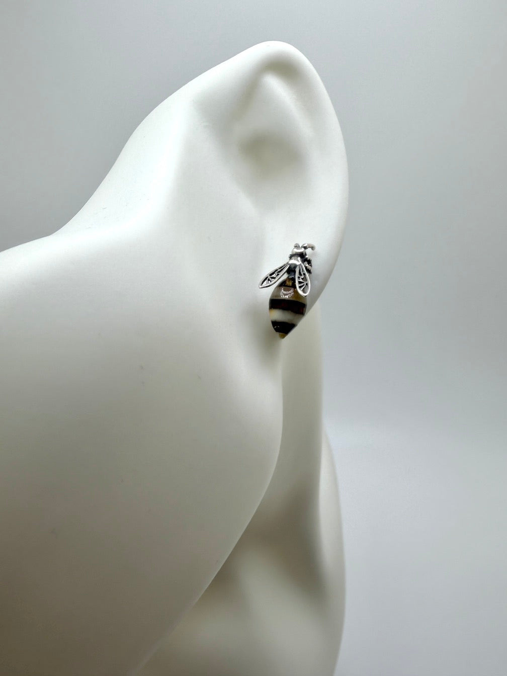 Sterling Silver & Genuine Baltic Amber Bumblebee Stud Earrings