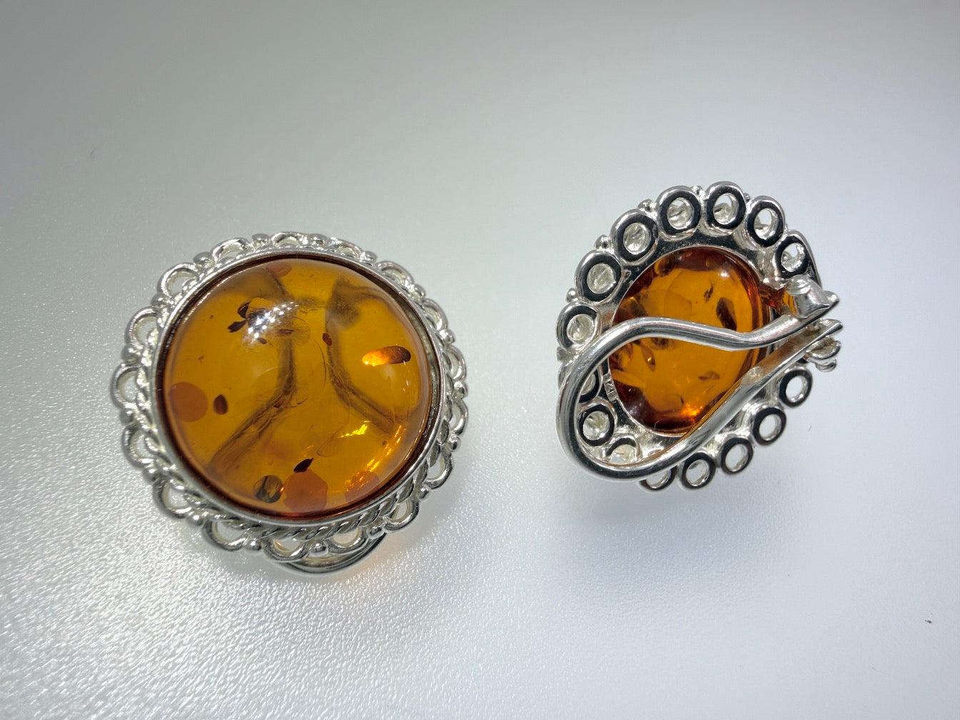 Sterling Silver & Genuine Baltic Amber Clip-On Earrings - Honey or Butterscotch