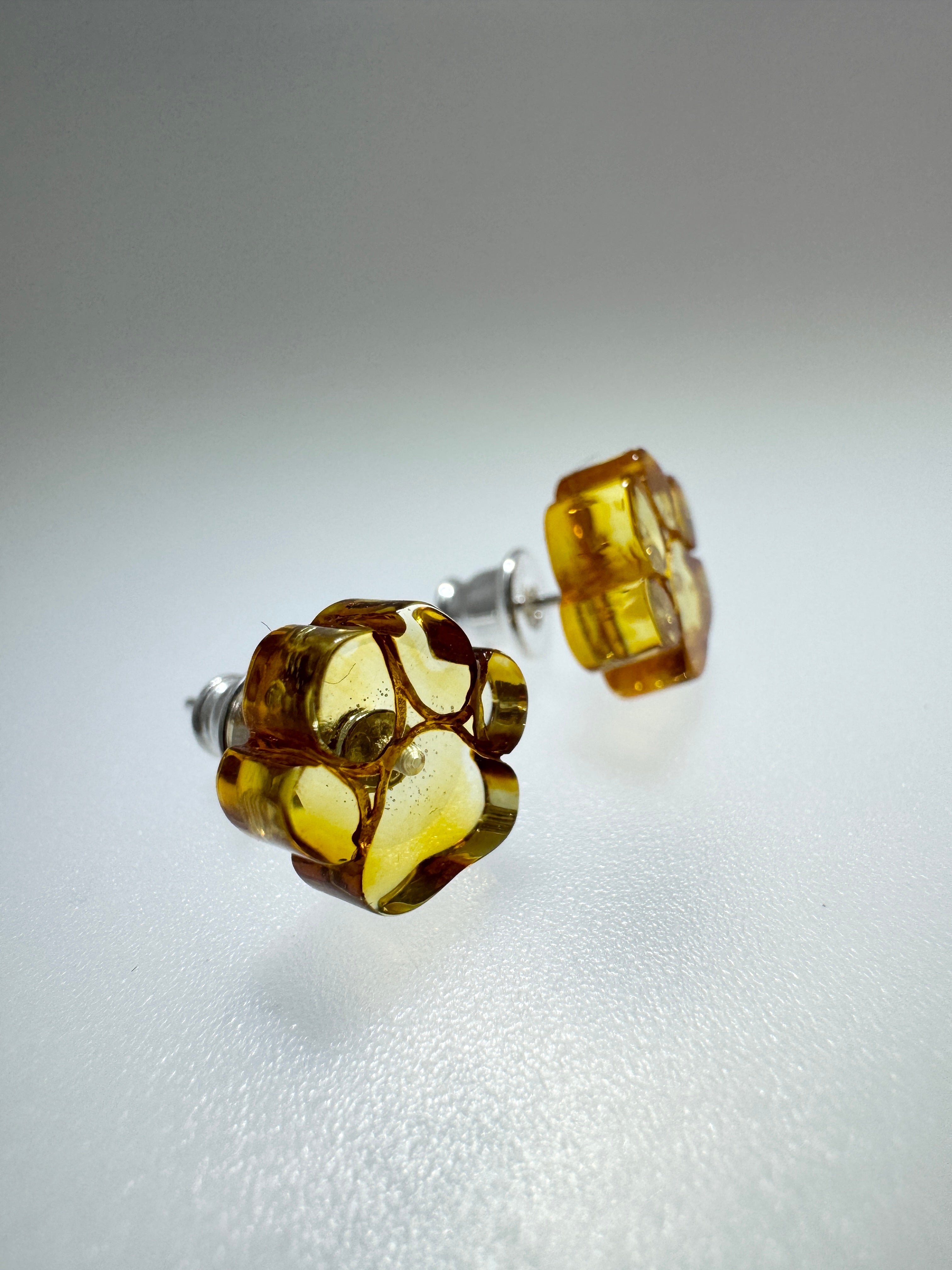 Sterling Silver & Genuine Baltic Amber Dog Paw Post - Stud Earrings