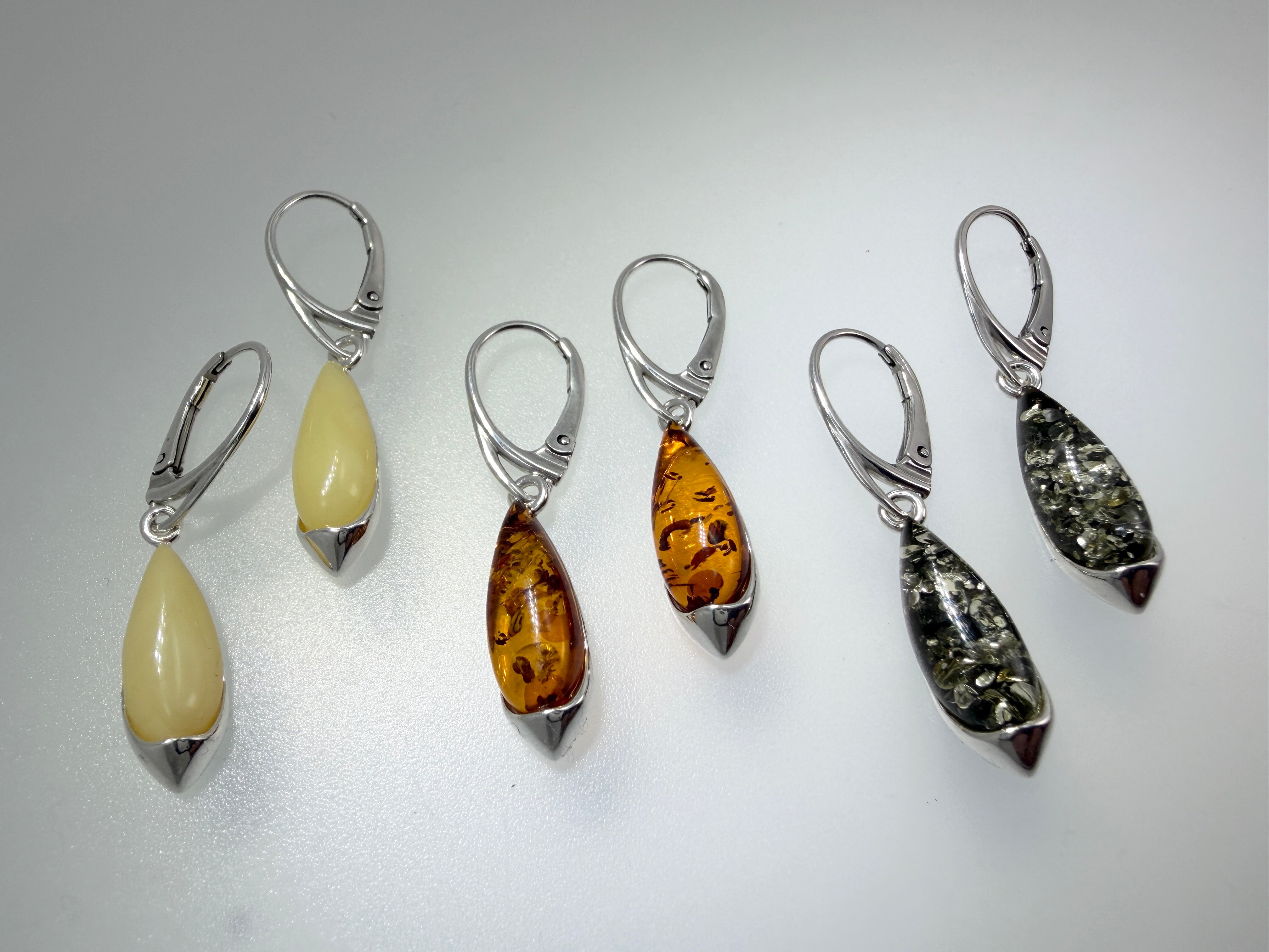 Sterling Silver & Genuine Baltic Amber Drop Lever Back Earrings – Handmade in Poland