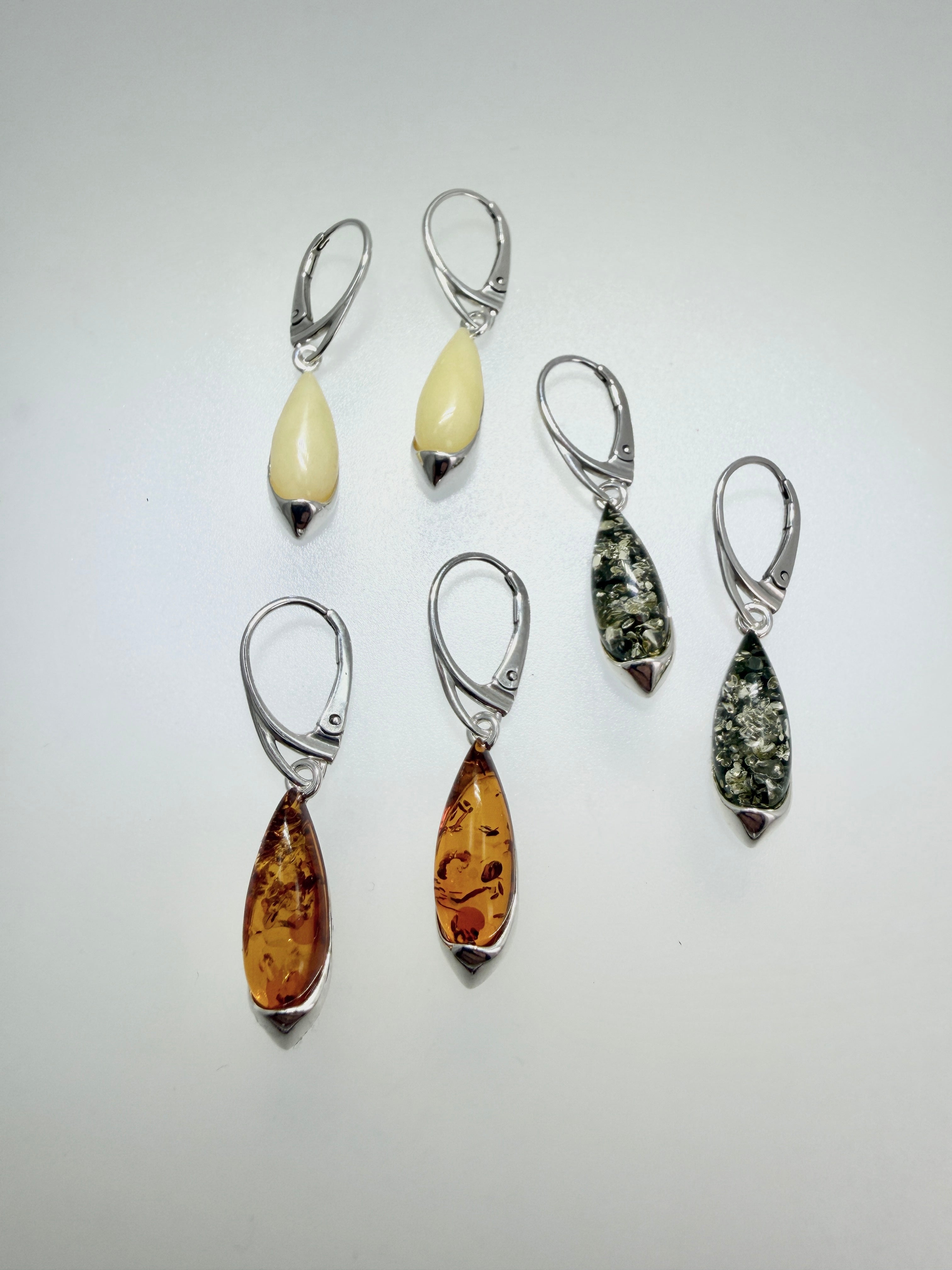Sterling Silver & Genuine Baltic Amber Drop Lever Back Earrings – Handmade in Poland