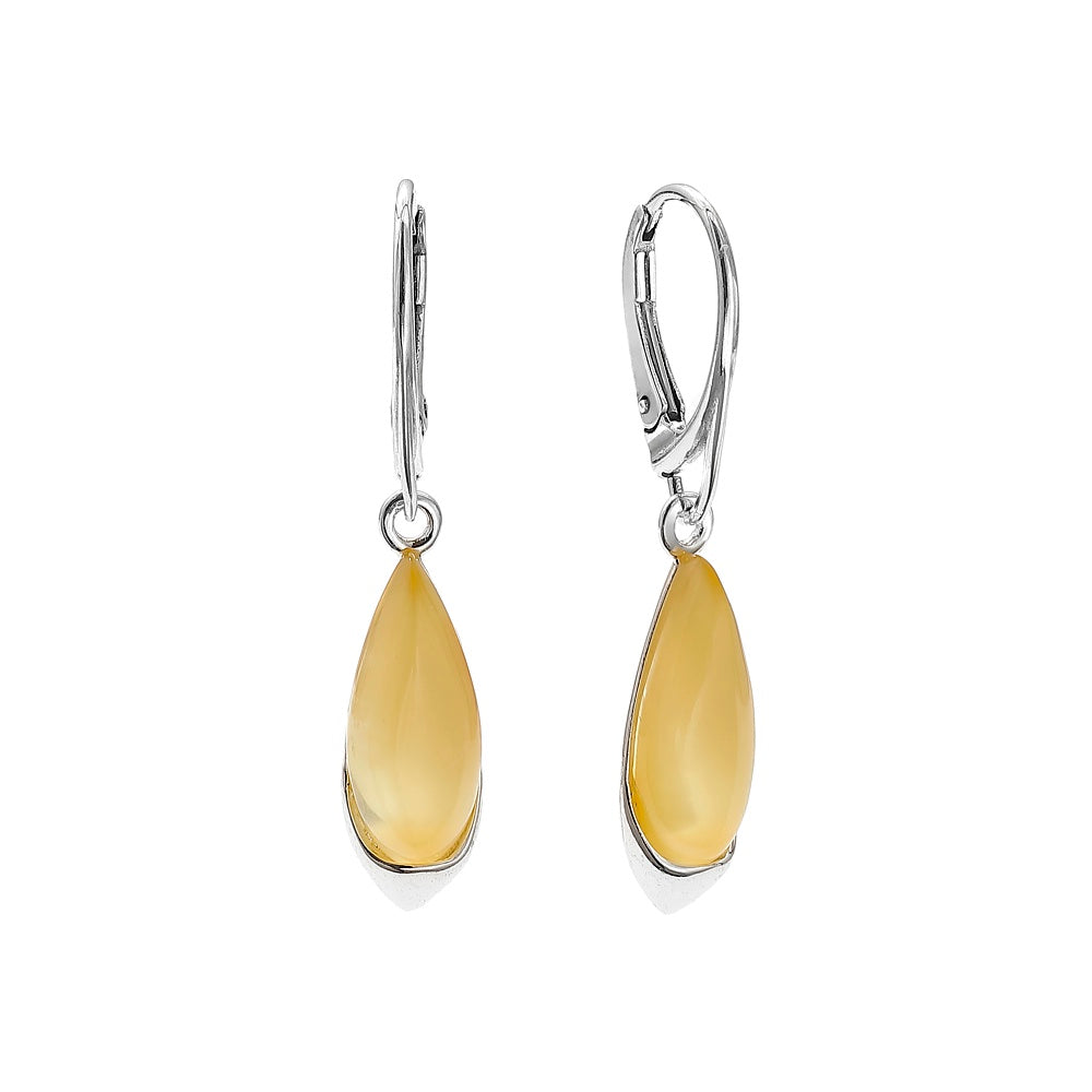 Sterling Silver & Genuine Baltic Amber Drop Lever Back Earrings – Handmade in Poland