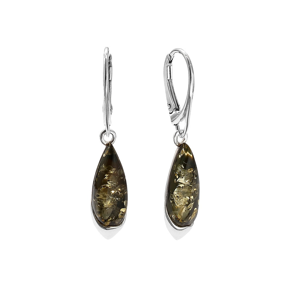 Sterling Silver & Genuine Baltic Amber Drop Lever Back Earrings – Handmade in Poland