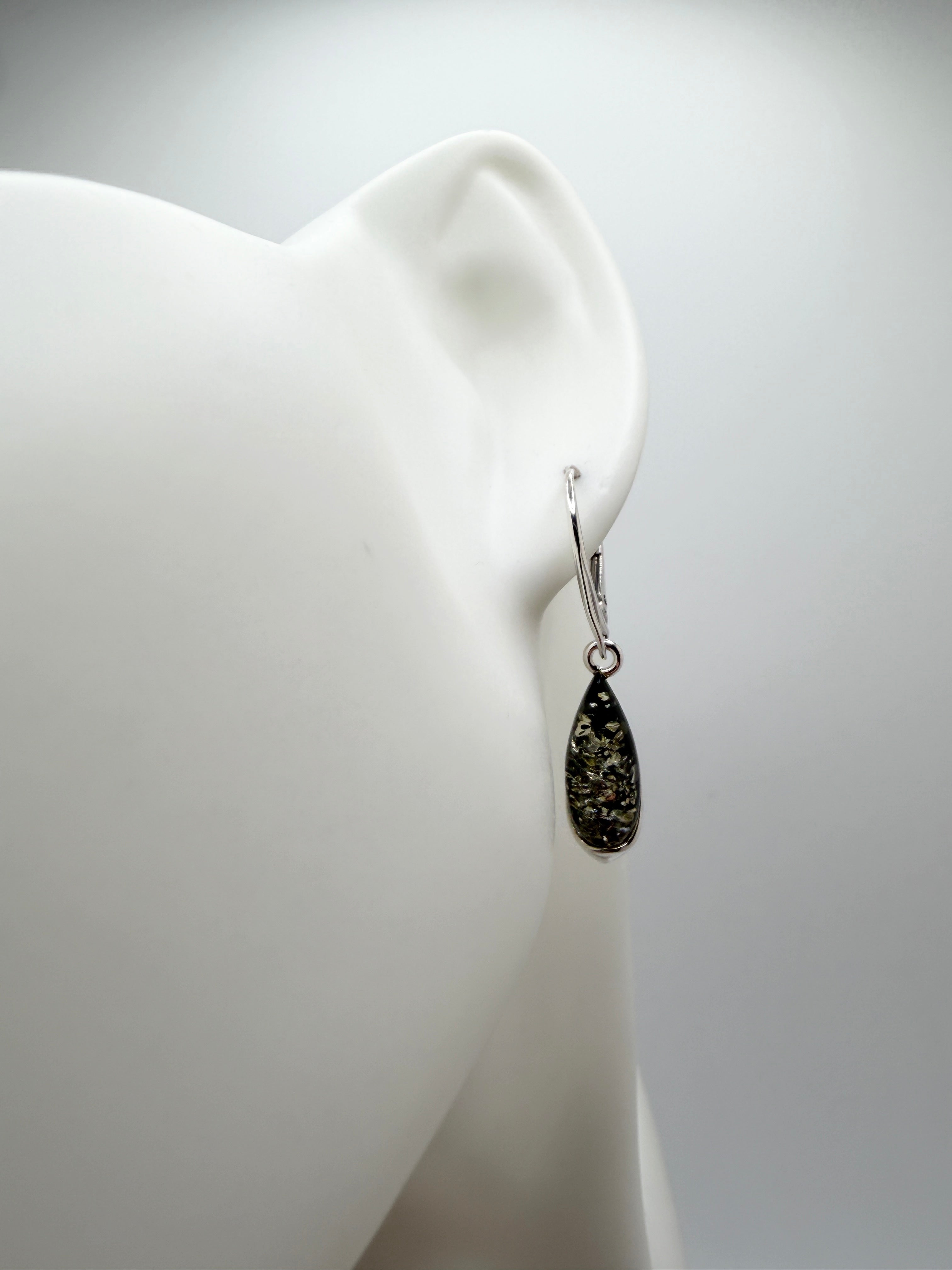 Sterling Silver & Genuine Baltic Amber Drop Lever Back Earrings – Handmade in Poland