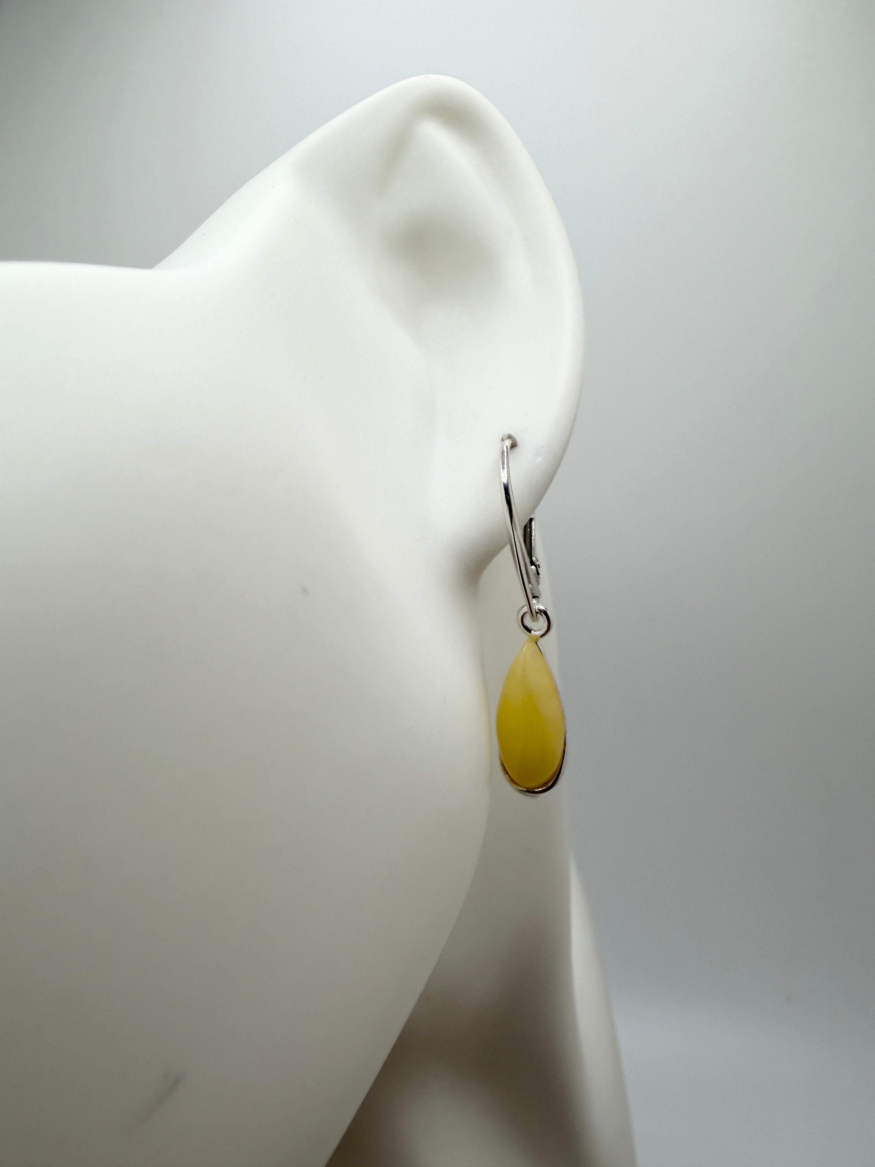 Sterling Silver & Genuine Baltic Amber Drop Lever Back Earrings – Handmade in Poland
