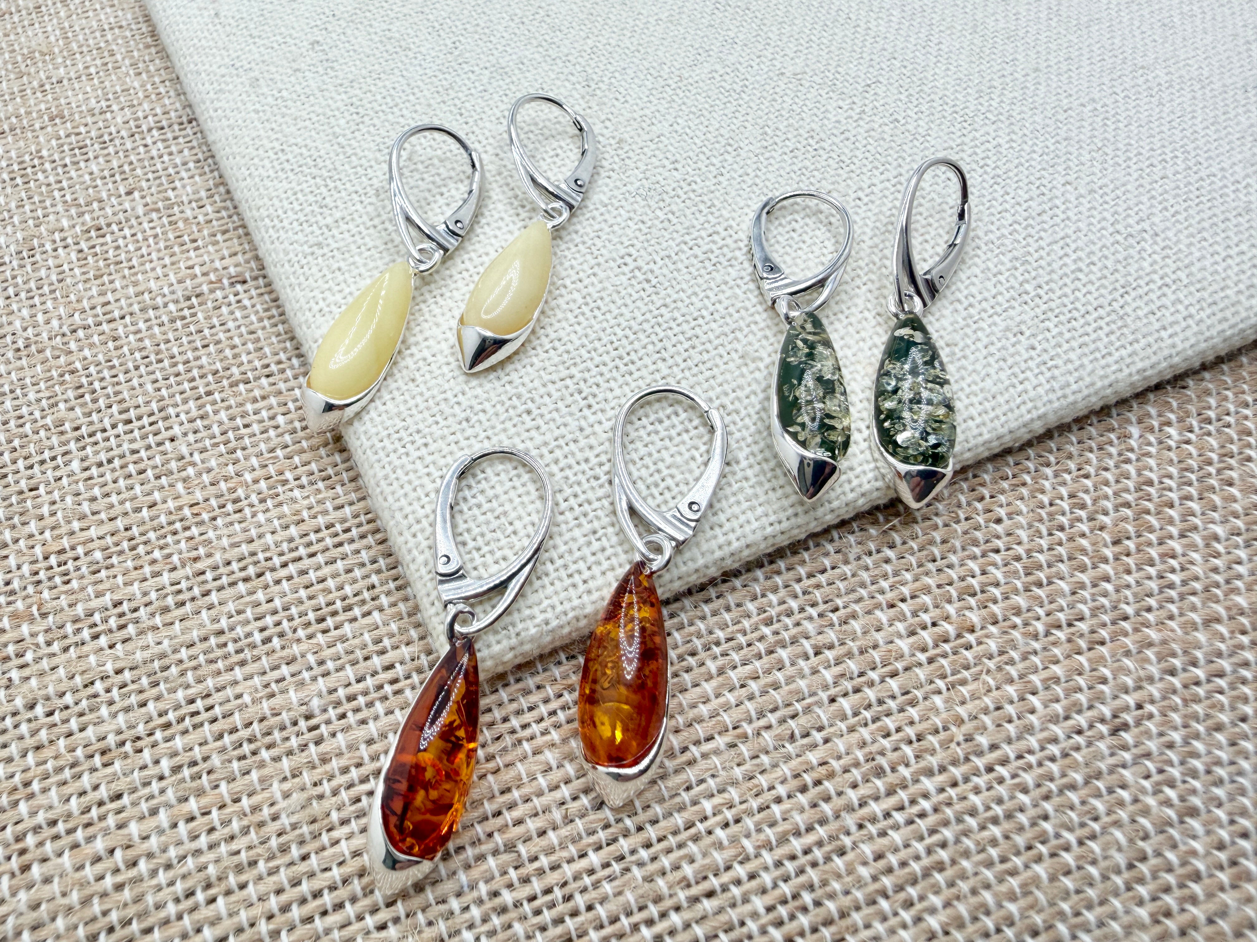 Sterling Silver & Genuine Baltic Amber Drop Lever Back Earrings – Handmade in Poland