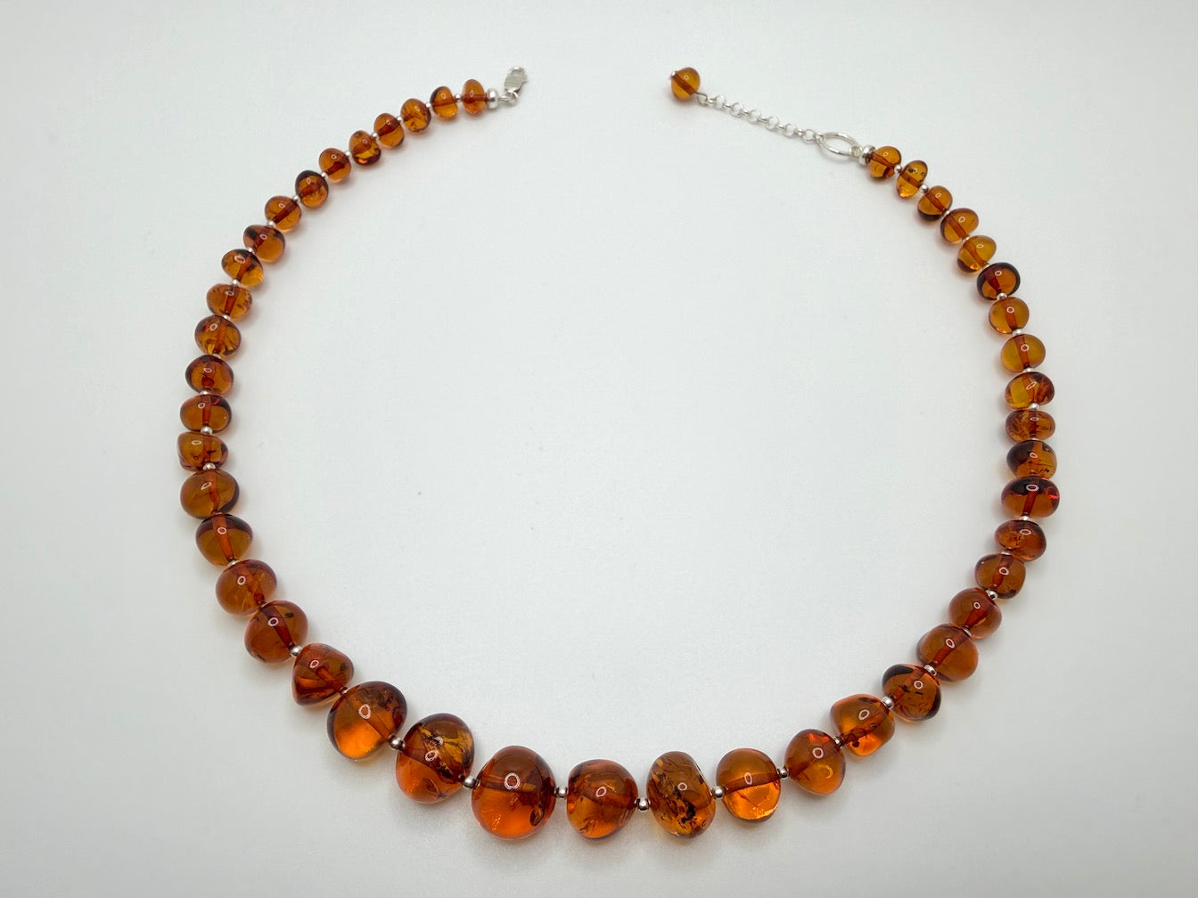 Sterling Silver & Genuine Baltic Amber Graduated Beaded Necklace – Cognac Amber