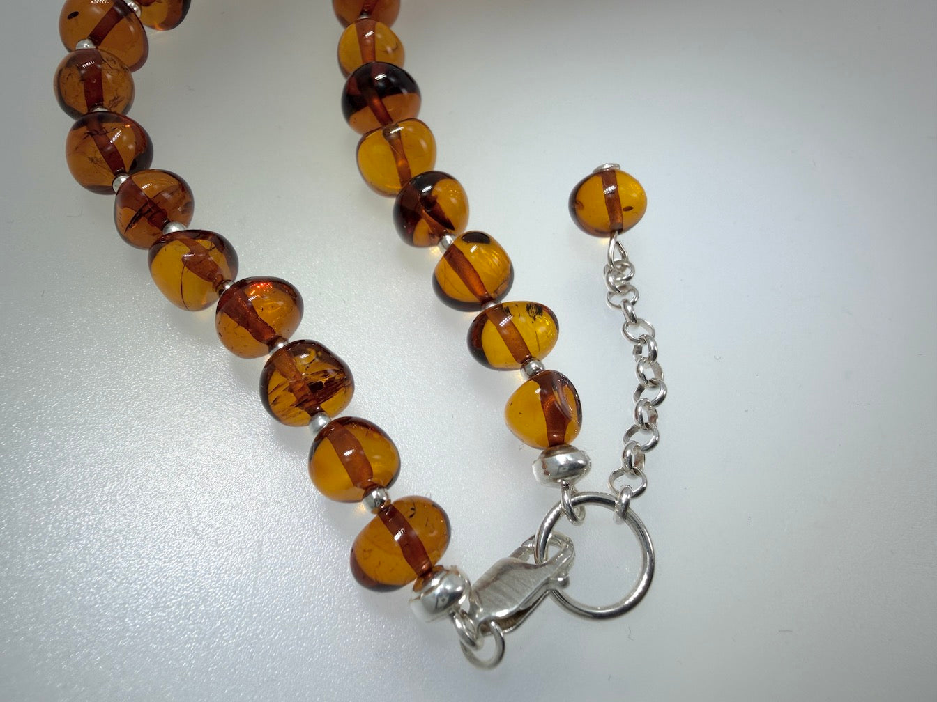 Sterling Silver & Genuine Baltic Amber Graduated Beaded Necklace – Cognac Amber
