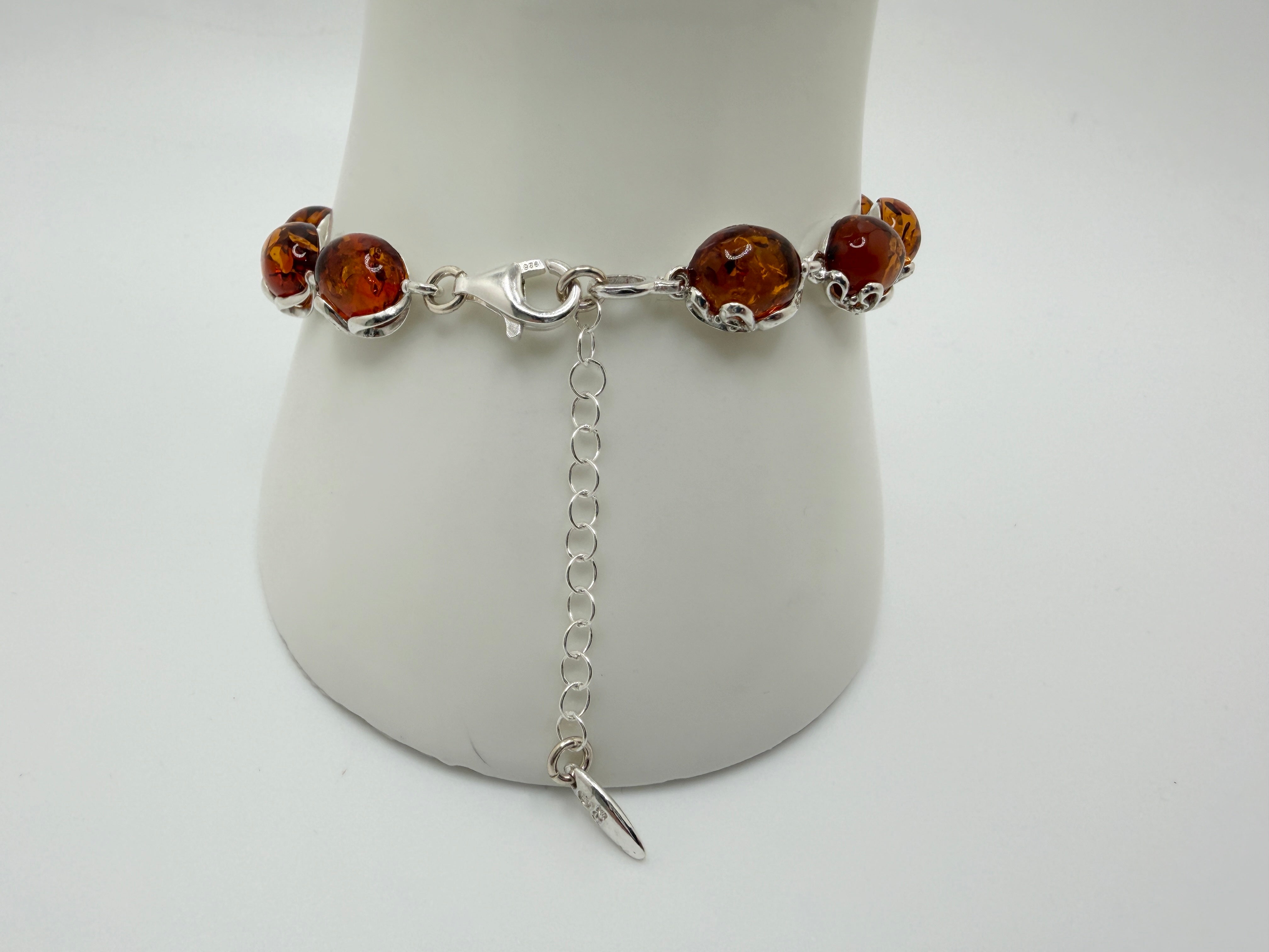 Sterling Silver & Genuine Baltic Amber Link Bracelet – Handmade in Poland