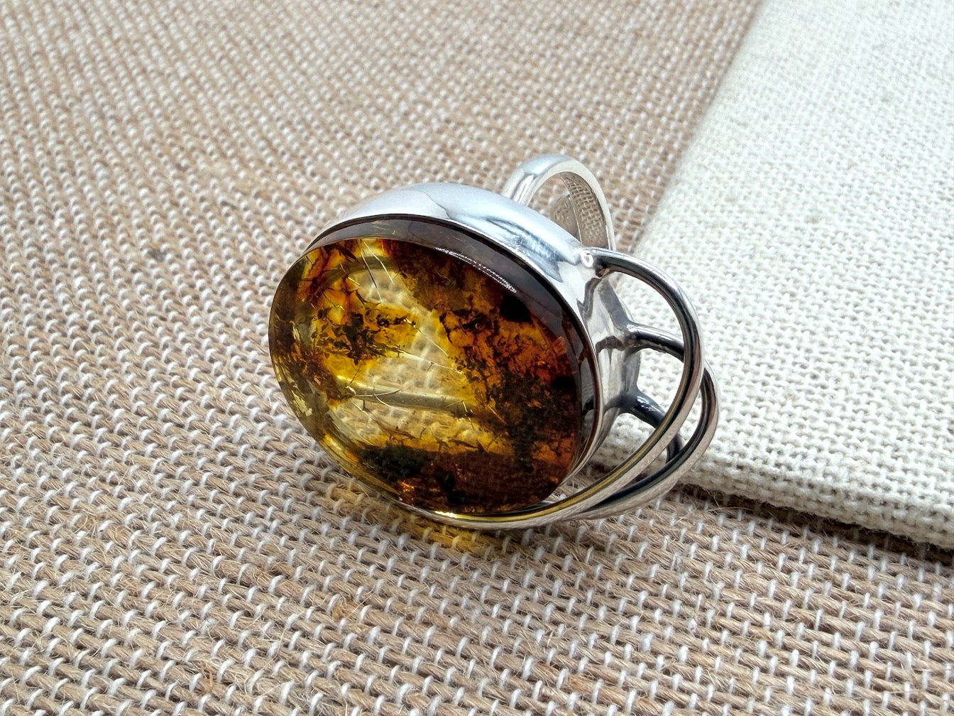 Sterling Silver & Genuine Baltic Amber Organic Statement Ring